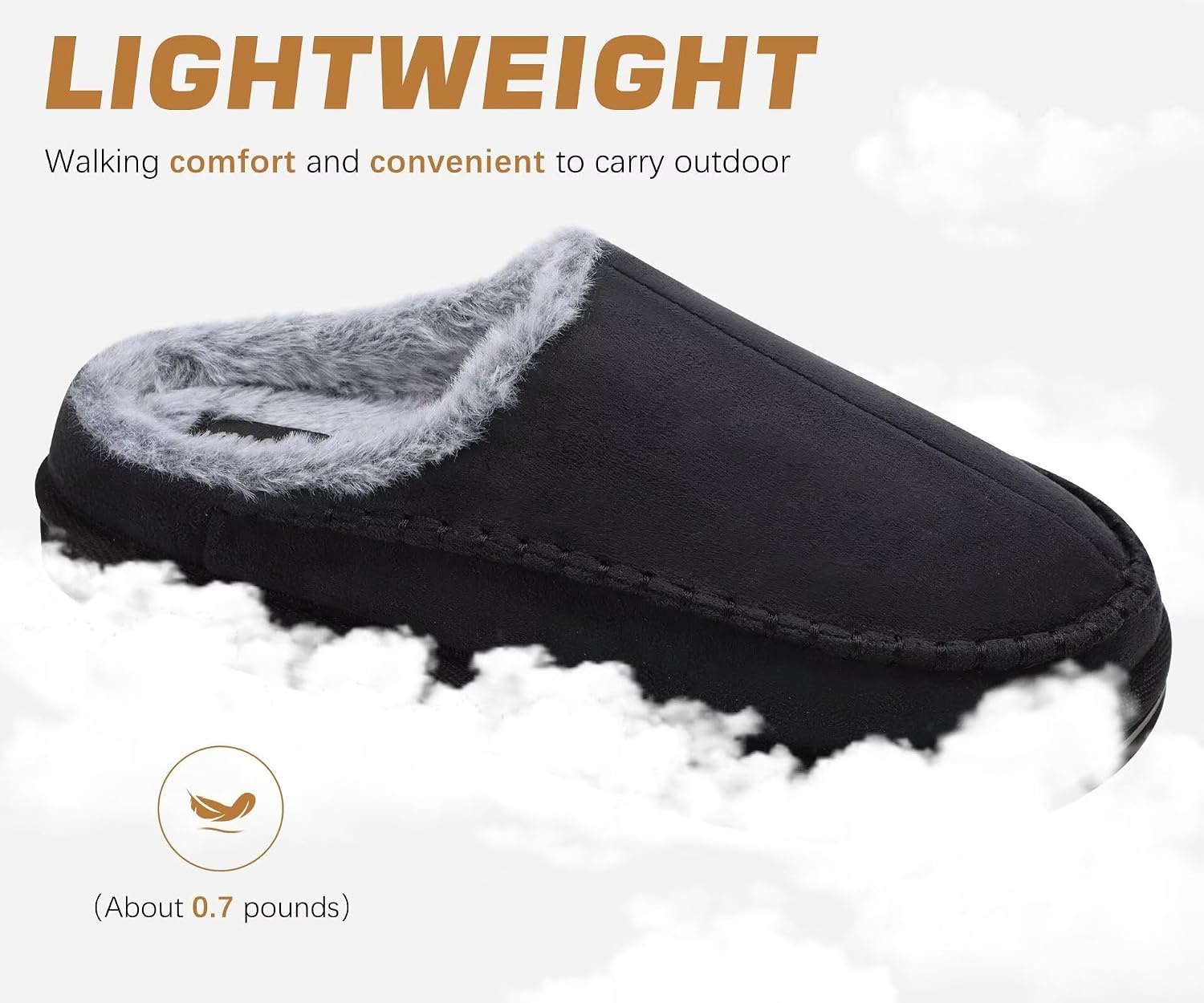 image:imageKuaiLu Mens Slippers Orthopedic Arch Support Suede Fluff Plush Home ShoesBlack
