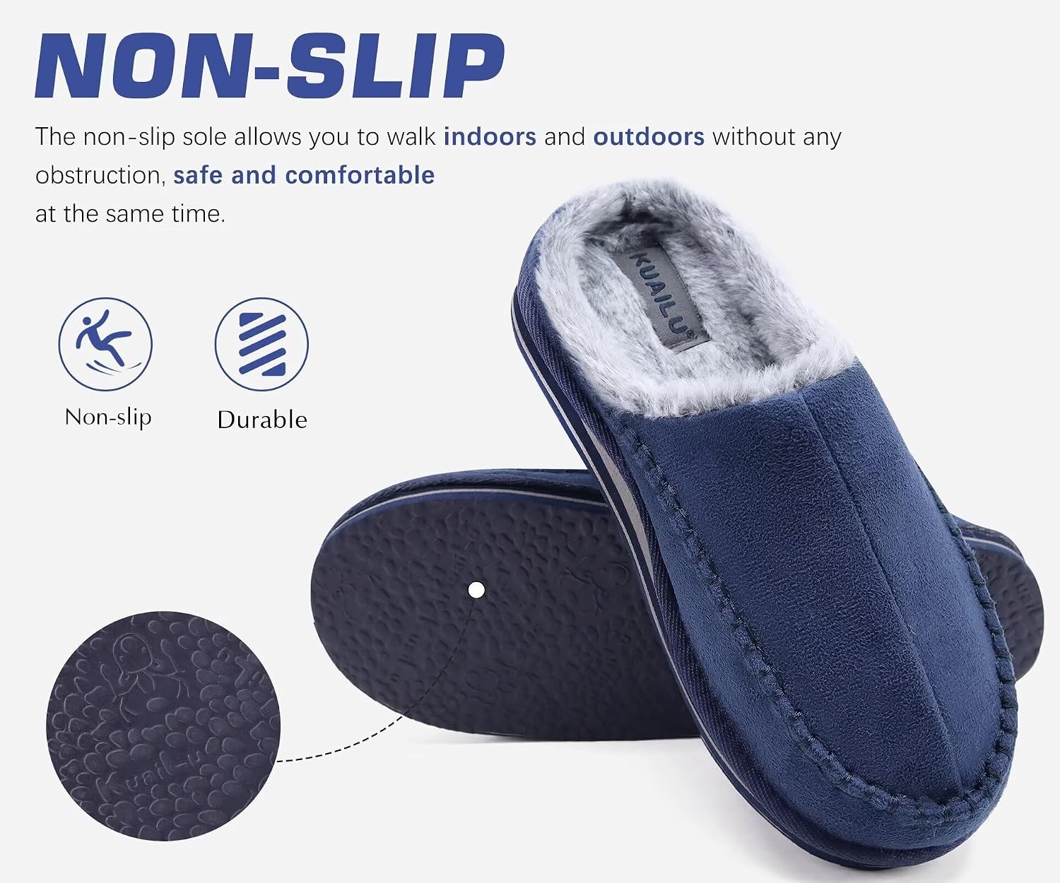 image:imageKuaiLu Mens Slippers Orthopedic Arch Support Suede Fluff Plush Home ShoesBlue