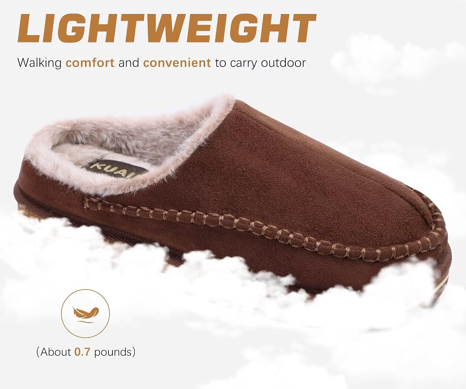 image:imageKuaiLu Mens Slippers Orthopedic Arch Support Suede Fluff Plush Home ShoesBrown