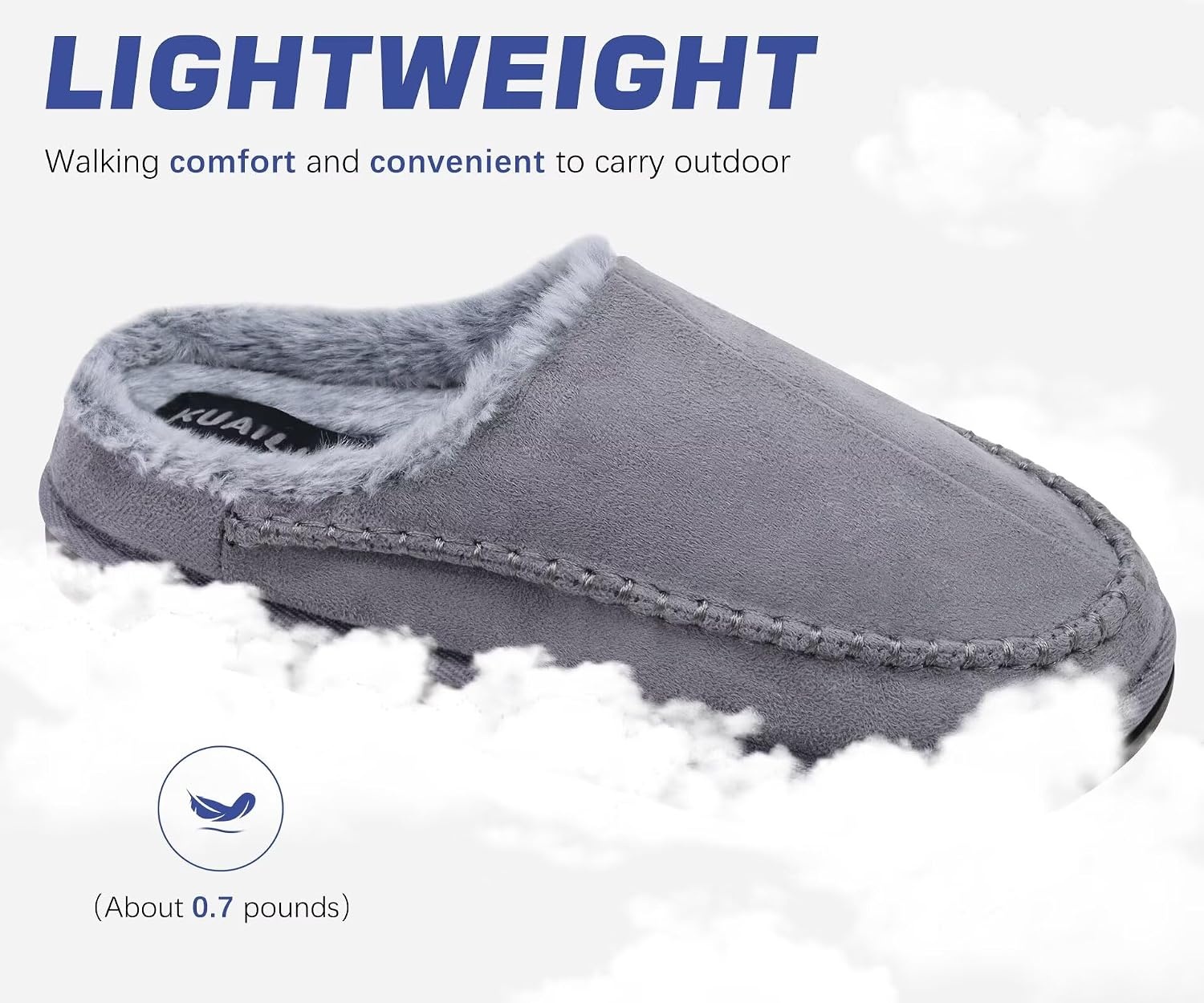 image:imageKuaiLu Mens Slippers Orthopedic Arch Support Suede Fluff Plush Home ShoesGrey