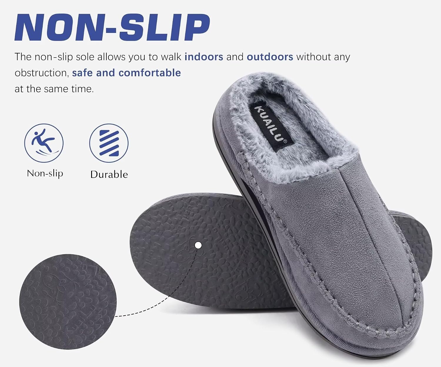 image:imageKuaiLu Mens Slippers Orthopedic Arch Support Suede Fluff Plush Home ShoesGrey