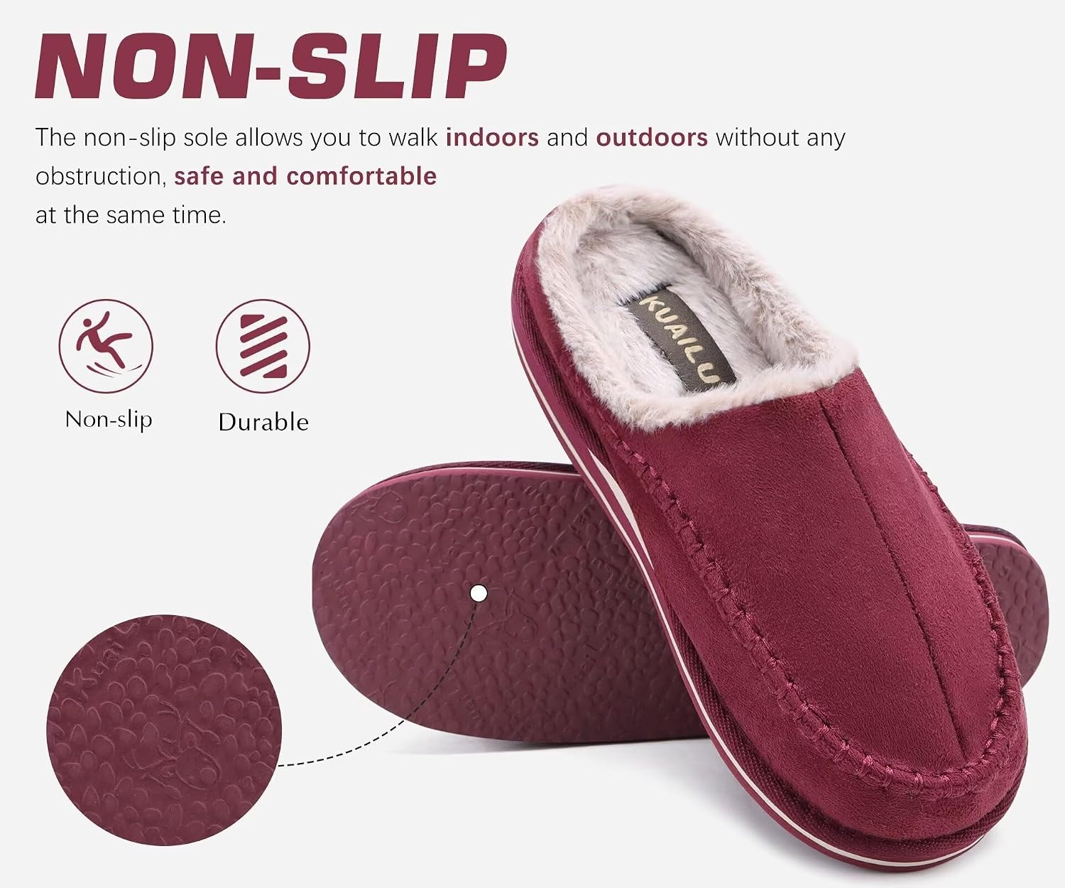 image:imageKuaiLu Mens Slippers Orthopedic Arch Support Suede Fluff Plush Home ShoesRed