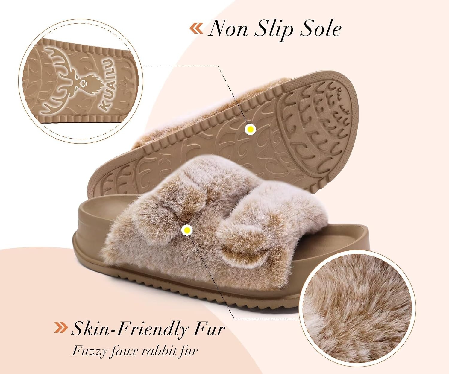image:imageKuaiLu Womens Arch Support Slides Slippers Indoor Outdoor Casual OutfitsCamel Brown Tip Dyeing