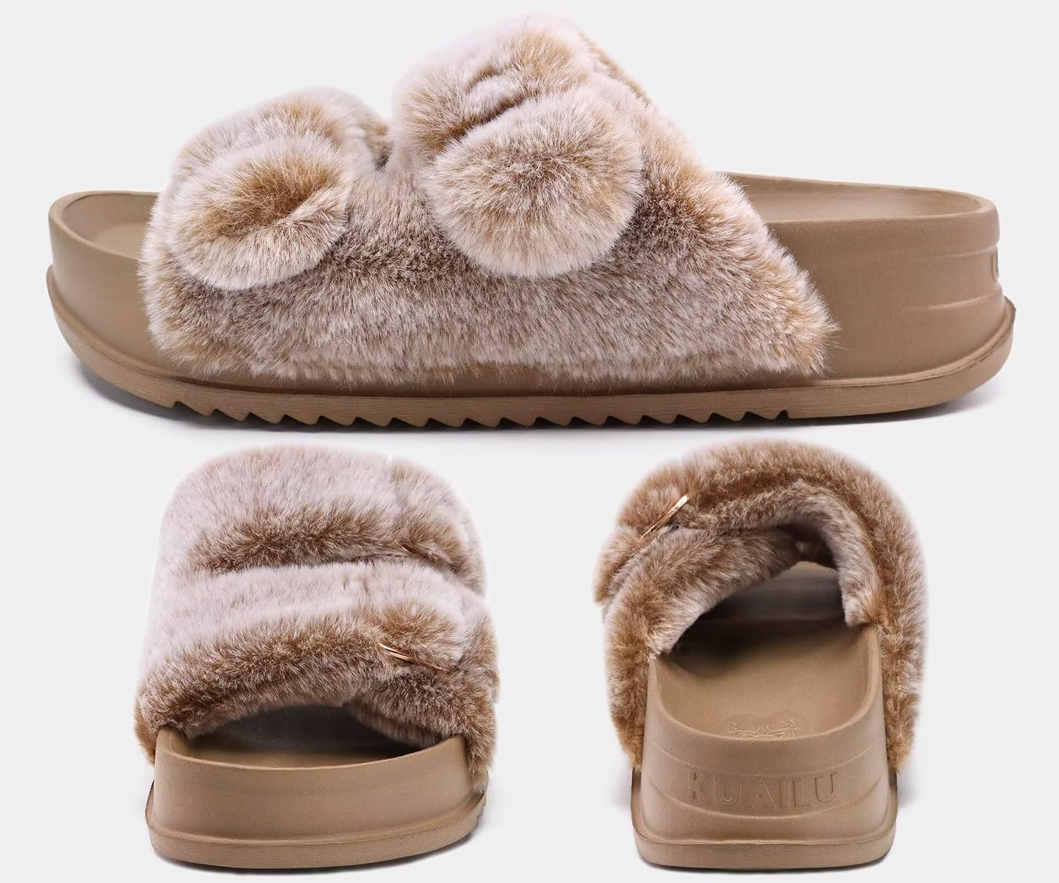 image:imageKuaiLu Womens Arch Support Slides Slippers Indoor Outdoor Casual OutfitsCamel Brown Tip Dyeing