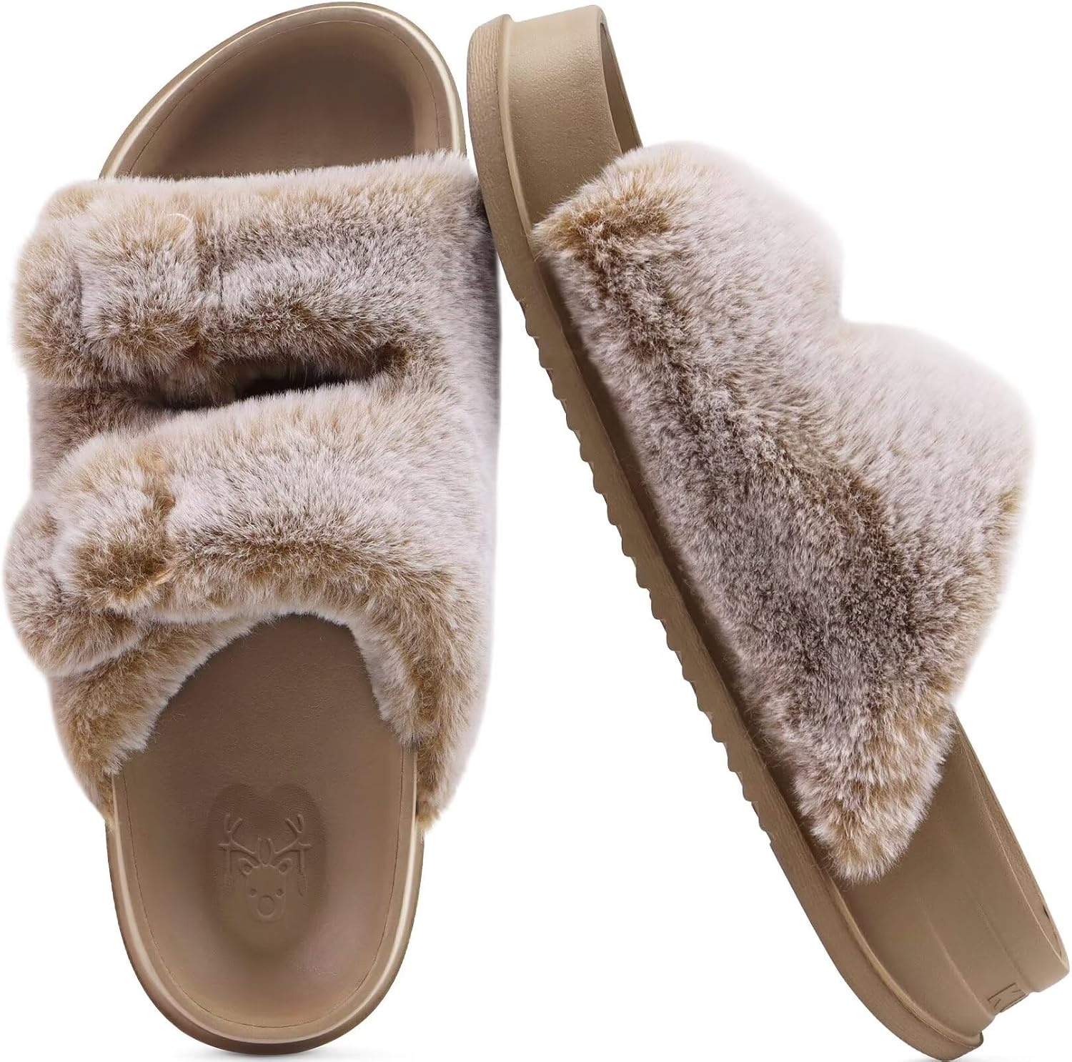 image:imageKuaiLu Womens Arch Support Slides Slippers Indoor Outdoor Casual OutfitsCamel Brown Tip Dyeing