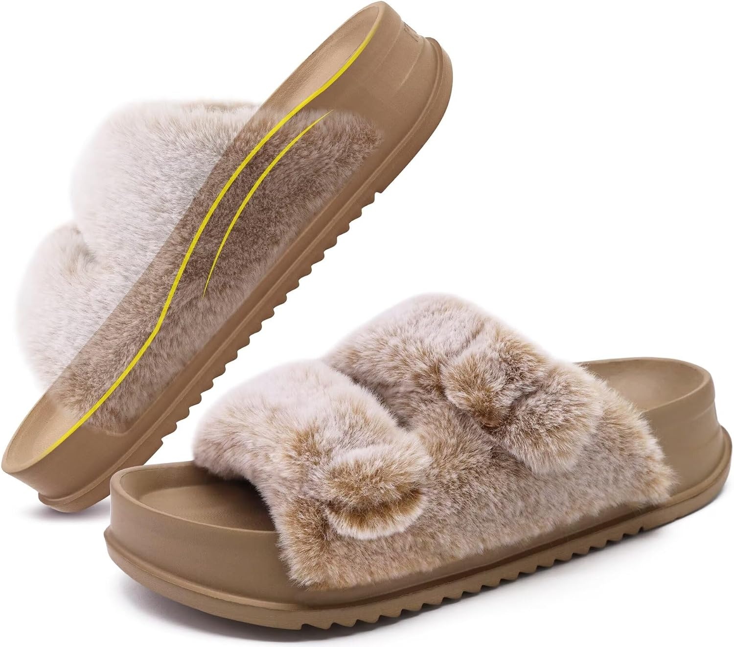 image:imageKuaiLu Womens Arch Support Slides Slippers Indoor Outdoor Casual OutfitsCamel Brown Tip Dyeing