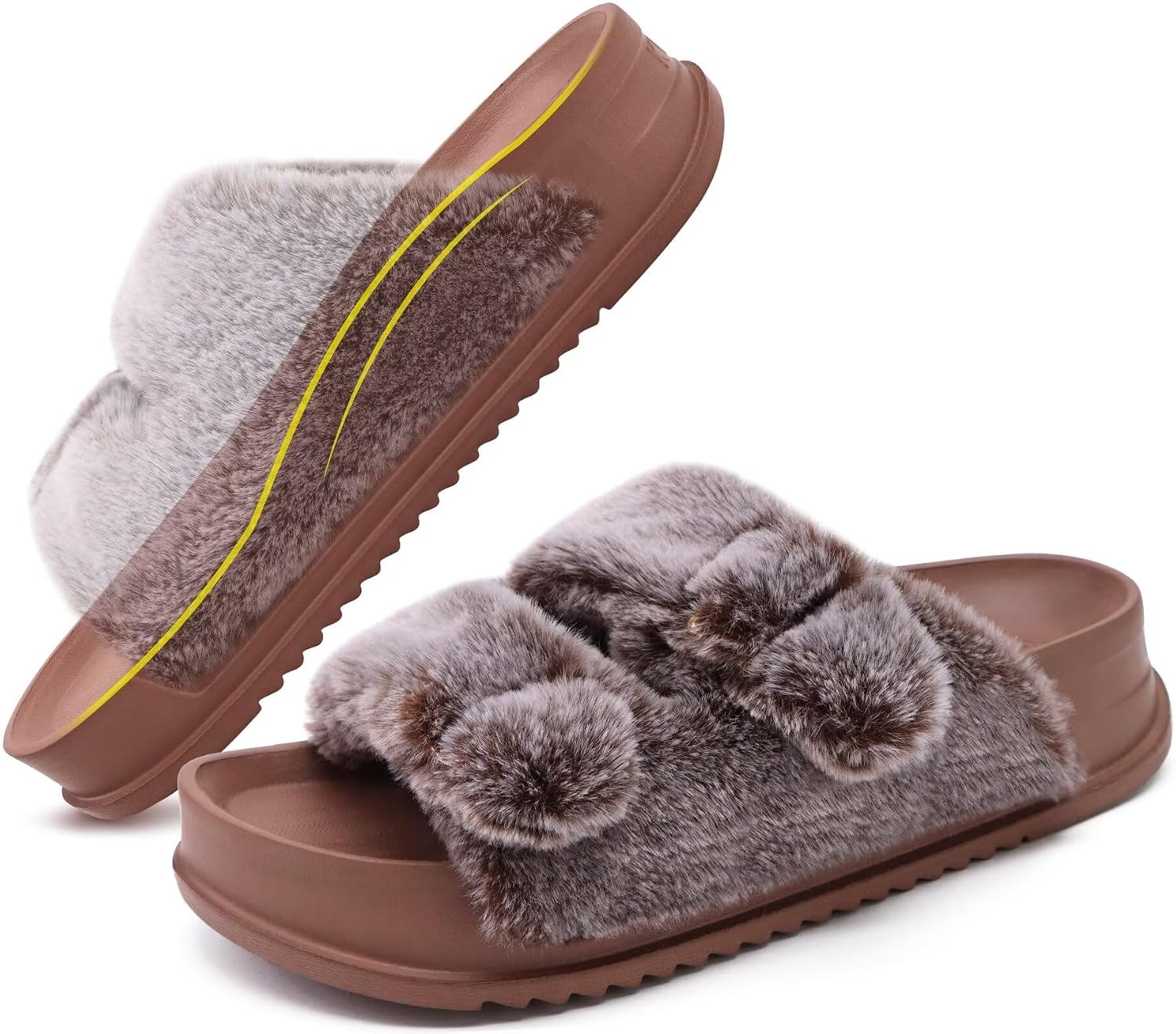 image:imageKuaiLu Womens Arch Support Slides Slippers Indoor Outdoor Casual OutfitsCoffee Brown Tip Dyeing