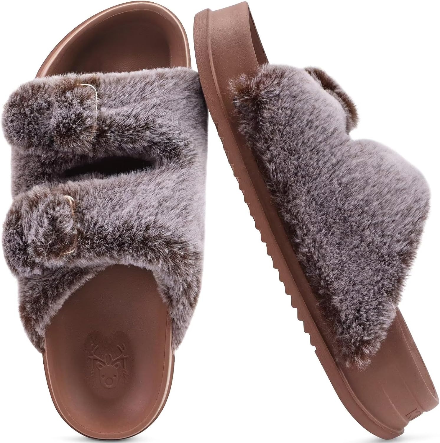 image:imageKuaiLu Womens Arch Support Slides Slippers Indoor Outdoor Casual OutfitsCoffee Brown Tip Dyeing