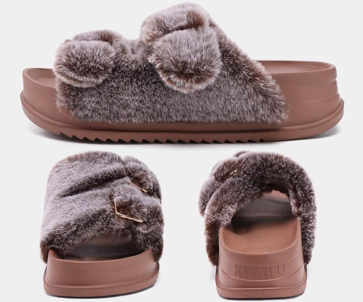 image:imageKuaiLu Womens Arch Support Slides Slippers Indoor Outdoor Casual OutfitsCoffee Brown Tip Dyeing
