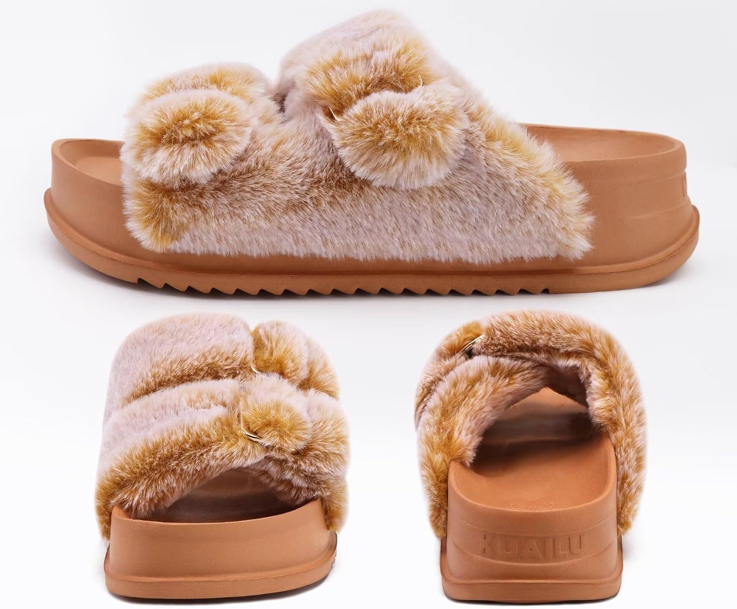 image:imageKuaiLu Womens Arch Support Slides Slippers Indoor Outdoor Casual OutfitsKhaki Tip Dyeing