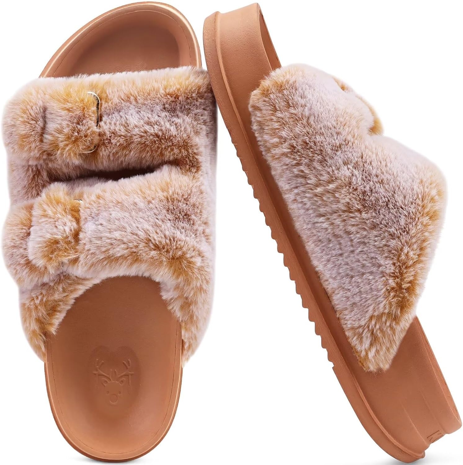 image:imageKuaiLu Womens Arch Support Slides Slippers Indoor Outdoor Casual OutfitsKhaki Tip Dyeing