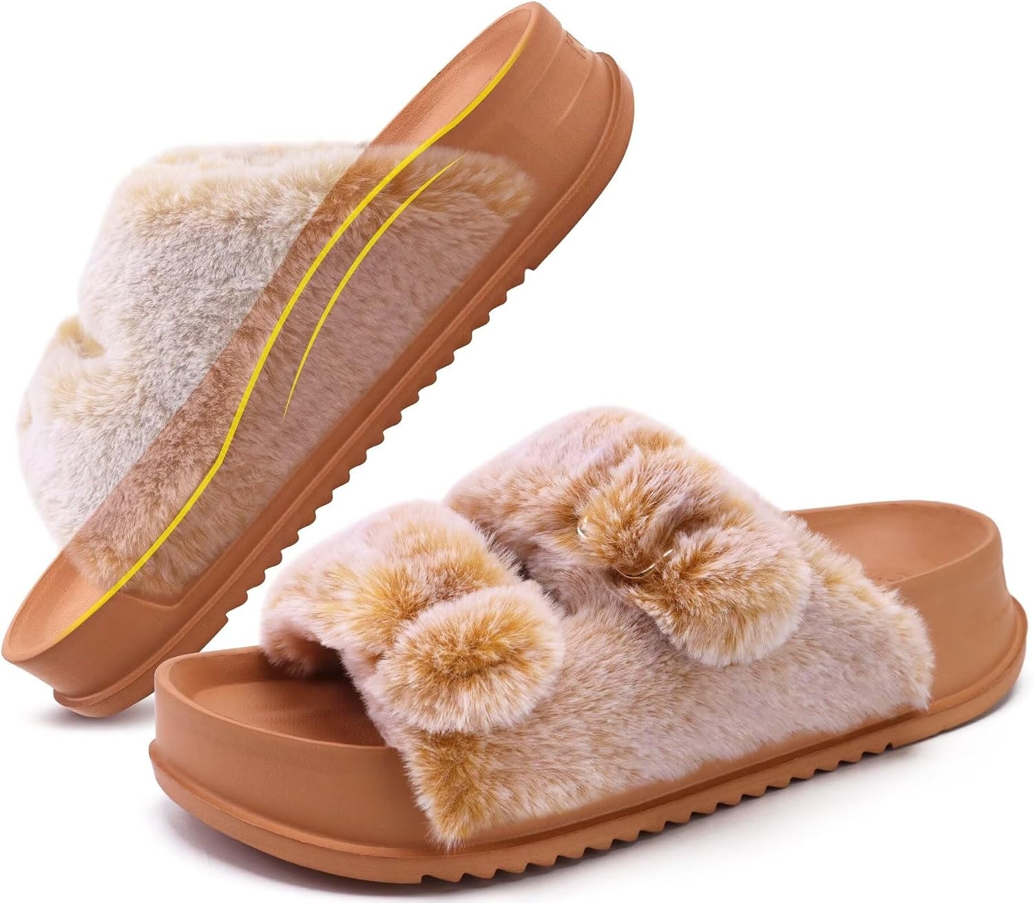 image:imageKuaiLu Womens Arch Support Slides Slippers Indoor Outdoor Casual OutfitsKhaki Tip Dyeing