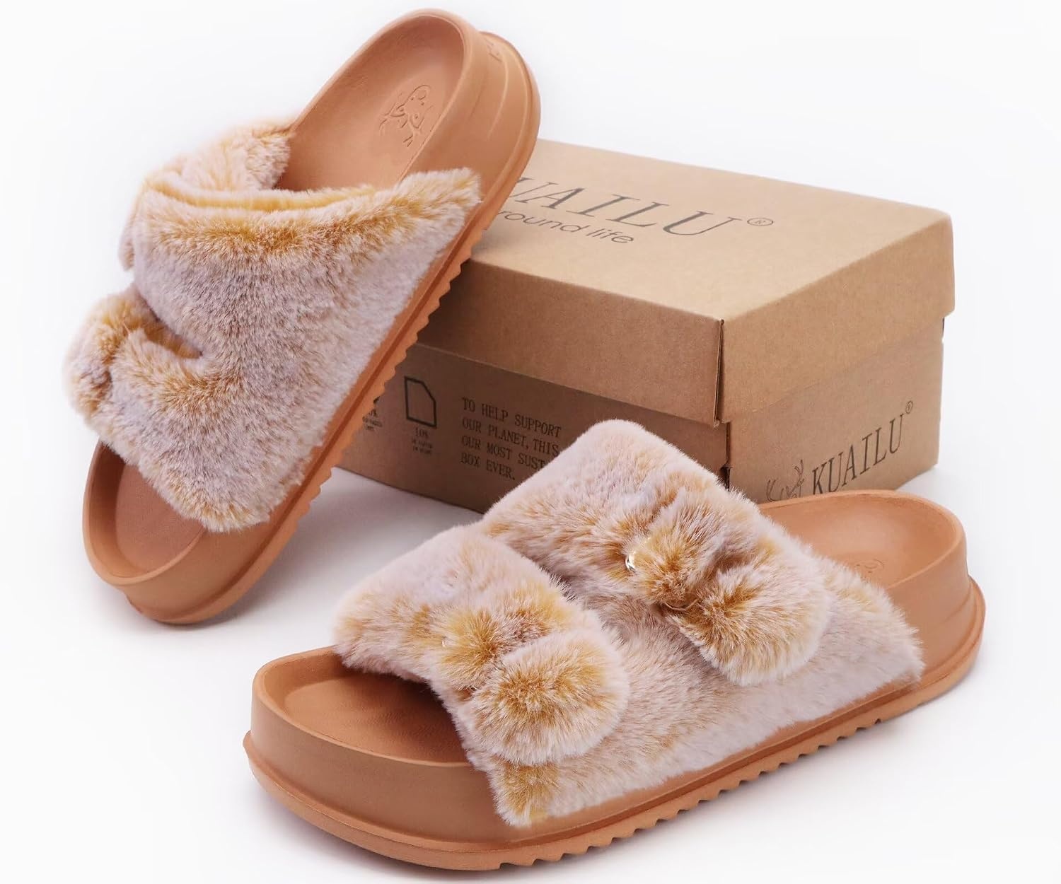 image:imageKuaiLu Womens Arch Support Slides Slippers Indoor Outdoor Casual OutfitsKhaki Tip Dyeing