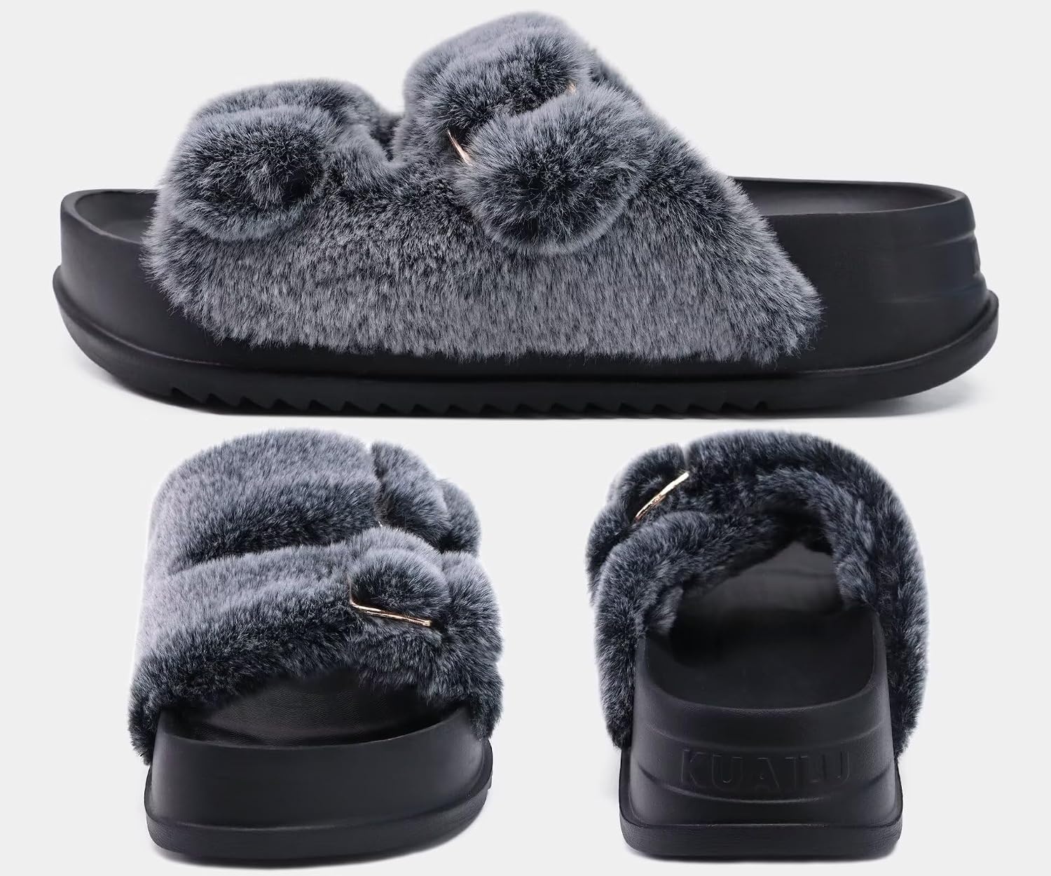 image:imageKuaiLu Womens Arch Support Slides Slippers Indoor Outdoor Casual OutfitsVogue Black Tip Dyeing