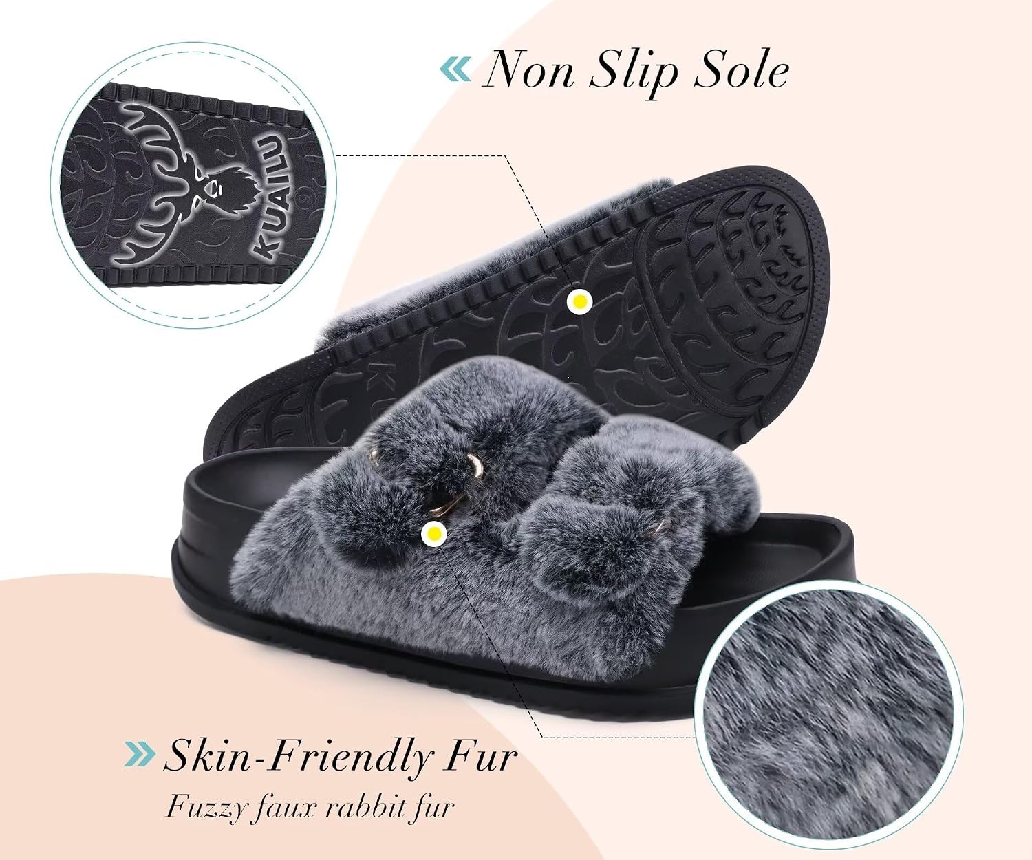 image:imageKuaiLu Womens Arch Support Slides Slippers Indoor Outdoor Casual OutfitsVogue Black Tip Dyeing