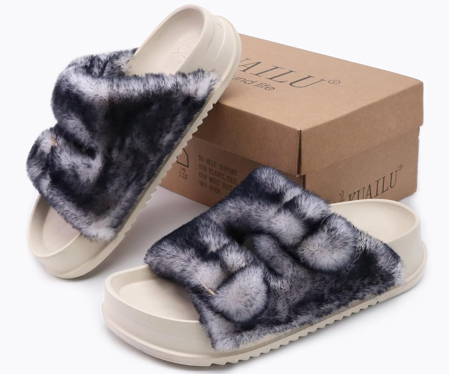 image:imageKuaiLu Womens Arch Support Slides Slippers Indoor Outdoor Casual OutfitsWhite Black Tip Dyeing