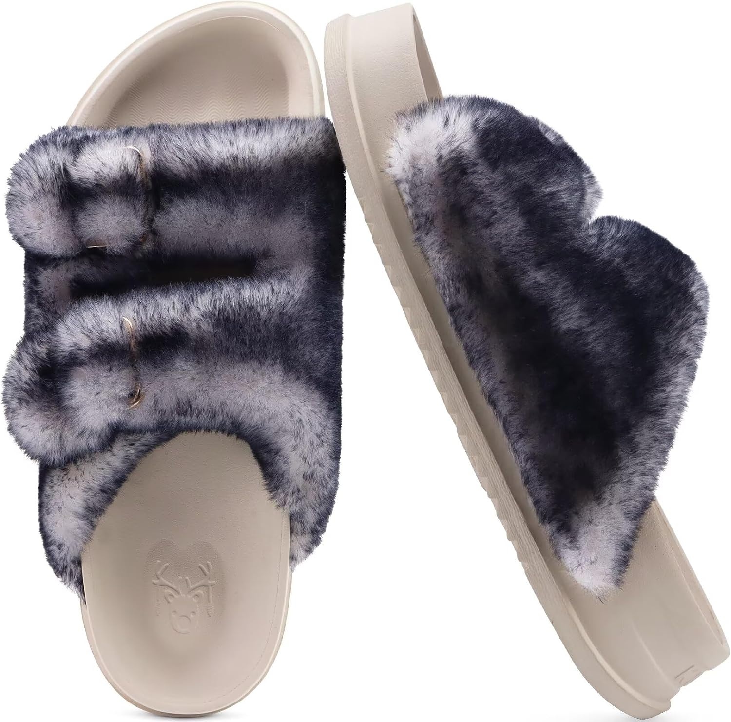 image:imageKuaiLu Womens Arch Support Slides Slippers Indoor Outdoor Casual OutfitsWhite Black Tip Dyeing
