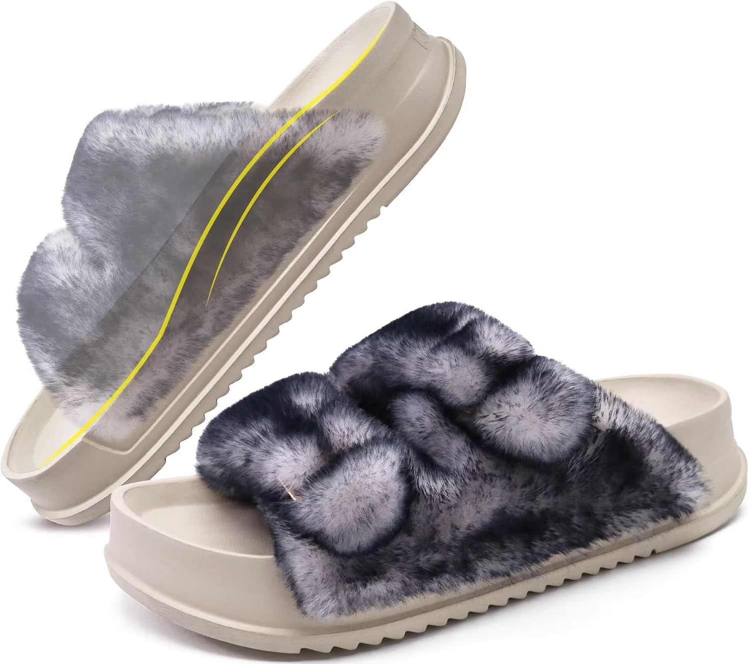 image:imageKuaiLu Womens Arch Support Slides Slippers Indoor Outdoor Casual OutfitsWhite Black Tip Dyeing