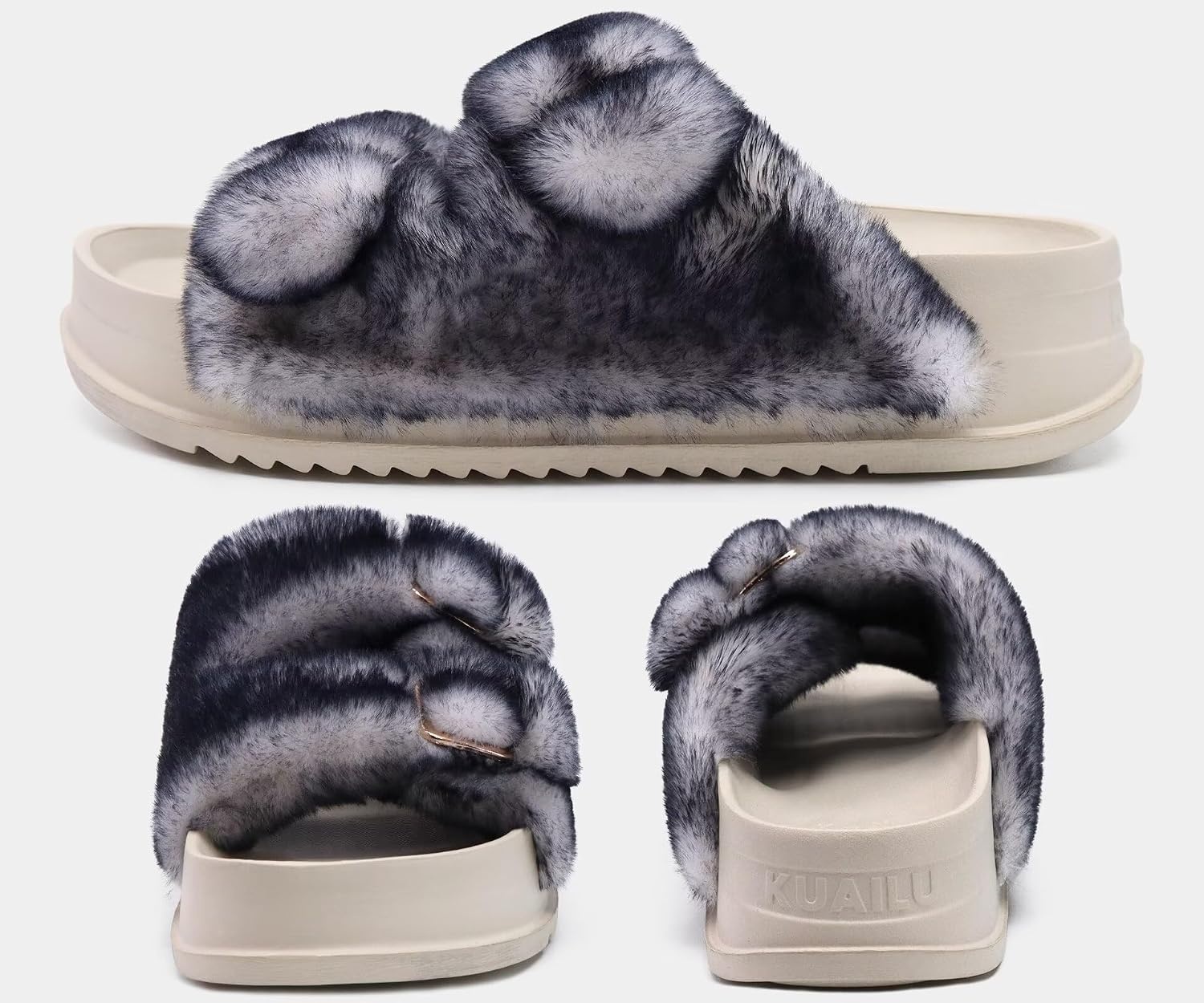 image:imageKuaiLu Womens Arch Support Slides Slippers Indoor Outdoor Casual OutfitsWhite Black Tip Dyeing