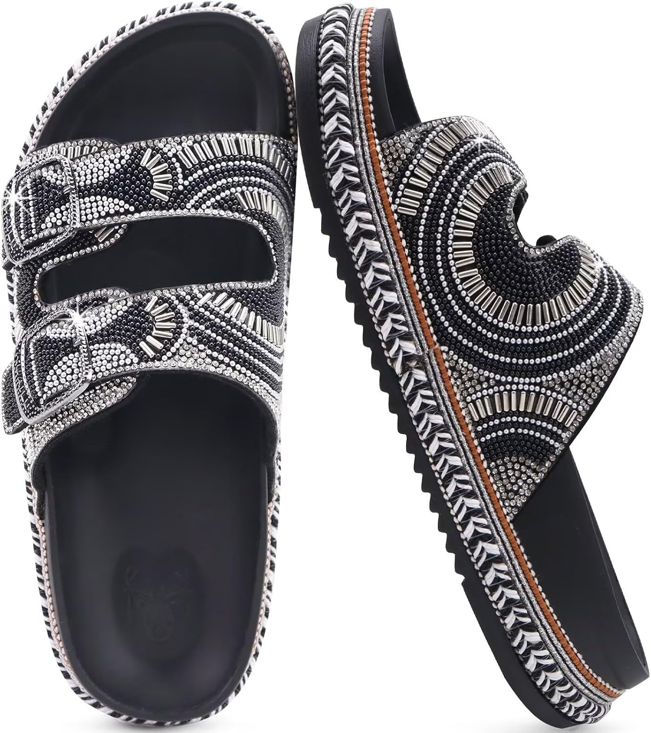 image:imageKuaiLu Womens Bling Sandals with Arch Support Orthopedic Rhinestones SlidesAll Black