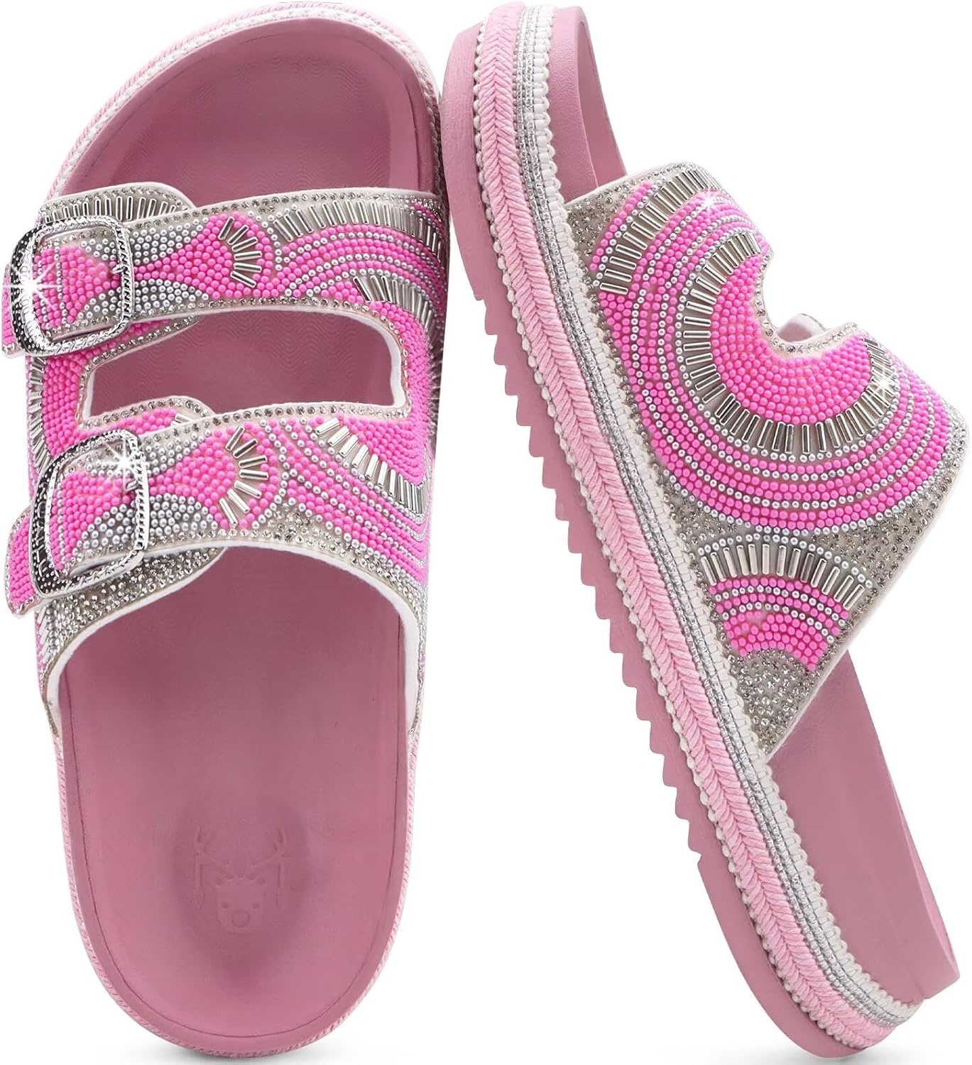 image:imageKuaiLu Womens Bling Sandals with Arch Support Orthopedic Rhinestones SlidesPink