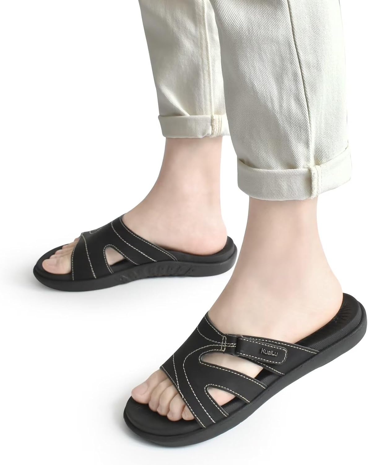 image:imageKuaiLu Womens Fashion Orthotic Slides Arch Support Slip On Walking SandalsBlack