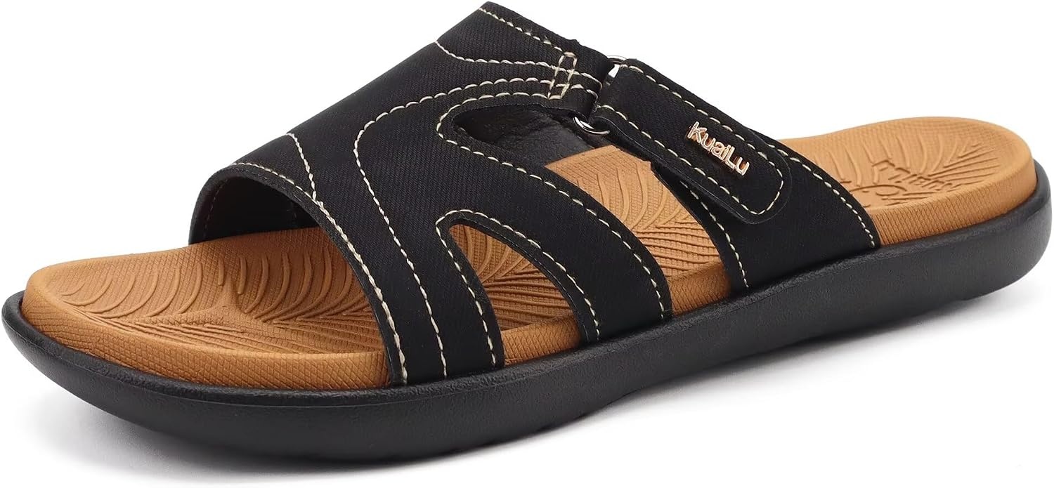 image:imageKuaiLu Womens Fashion Orthotic Slides Arch Support Slip On Walking SandalsBlack Khaki