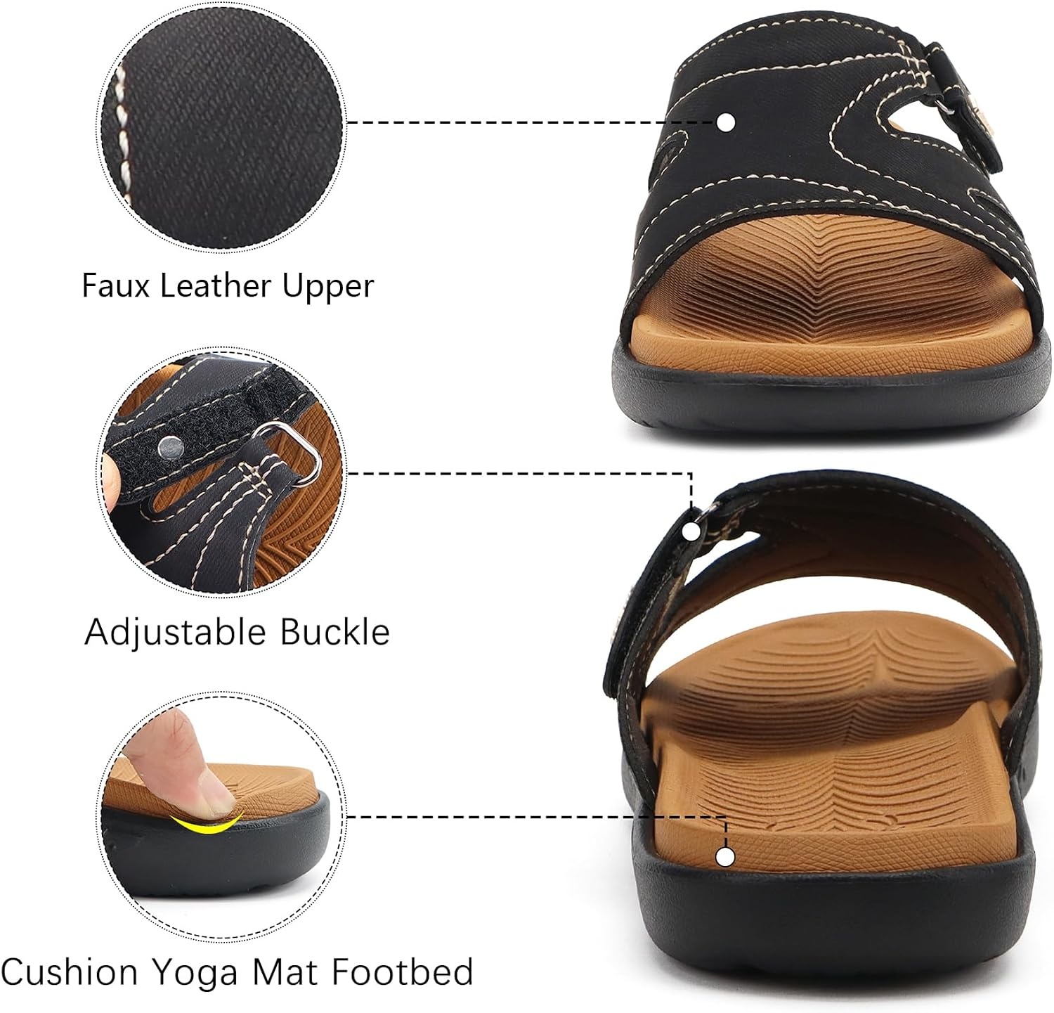 image:imageKuaiLu Womens Fashion Orthotic Slides Arch Support Slip On Walking SandalsBlack Khaki