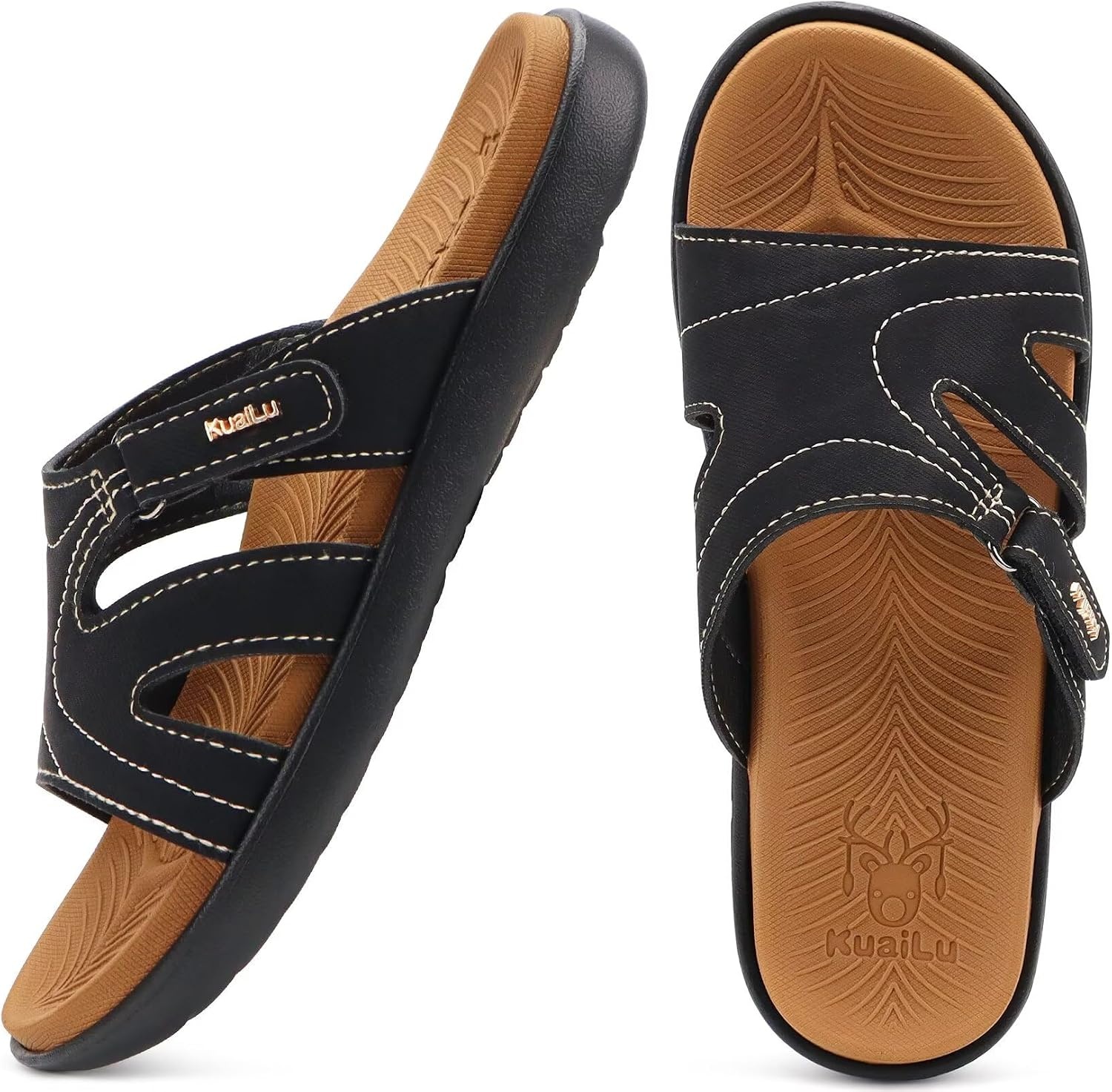 image:imageKuaiLu Womens Fashion Orthotic Slides Arch Support Slip On Walking SandalsBlack Khaki
