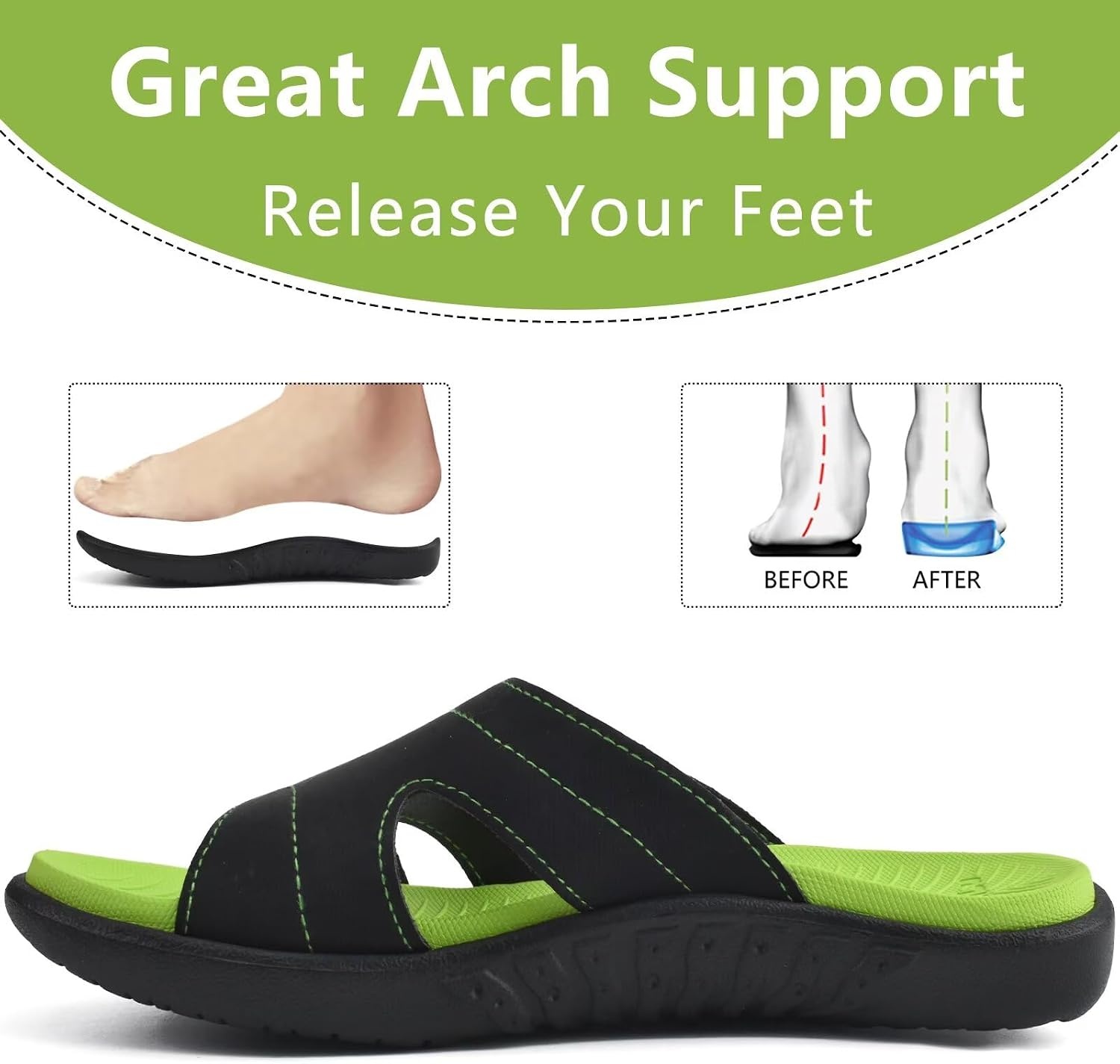 image:imageKuaiLu Womens Fashion Orthotic Slides Arch Support Slip On Walking SandalsGreen