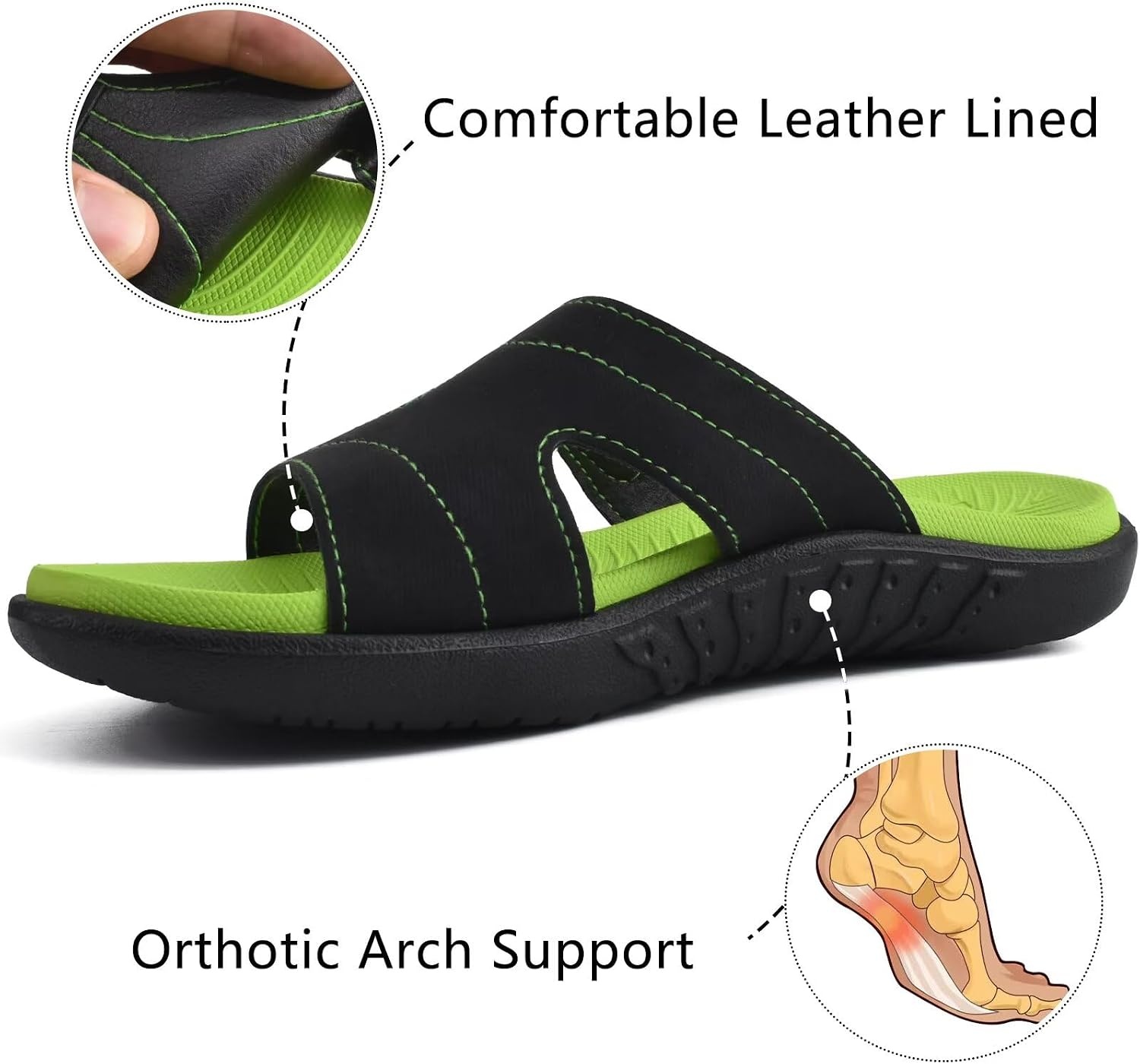 image:imageKuaiLu Womens Fashion Orthotic Slides Arch Support Slip On Walking SandalsGreen