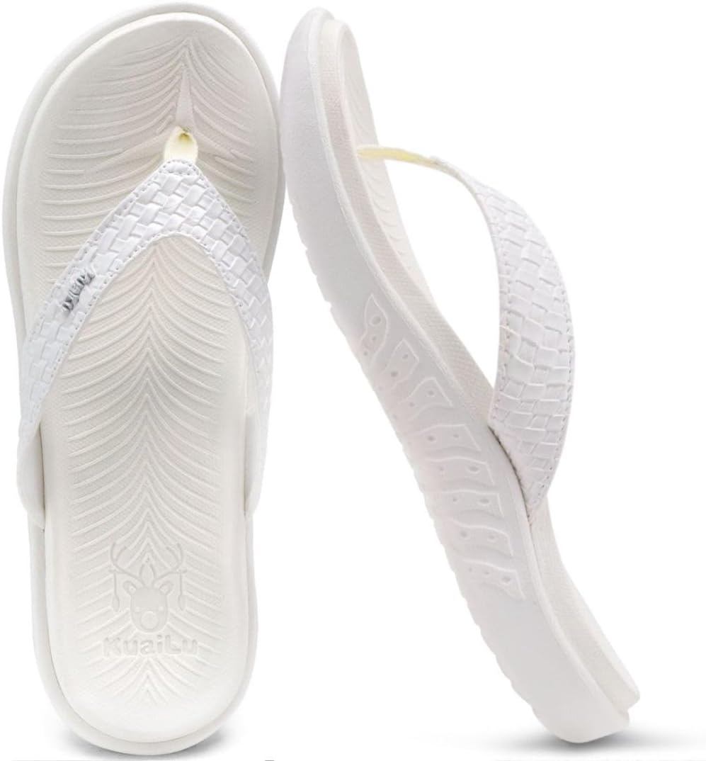 image:imageKuaiLu Womens Flip Flops Arch Support Yoga Mat Cushioned Thong SandalsAll White