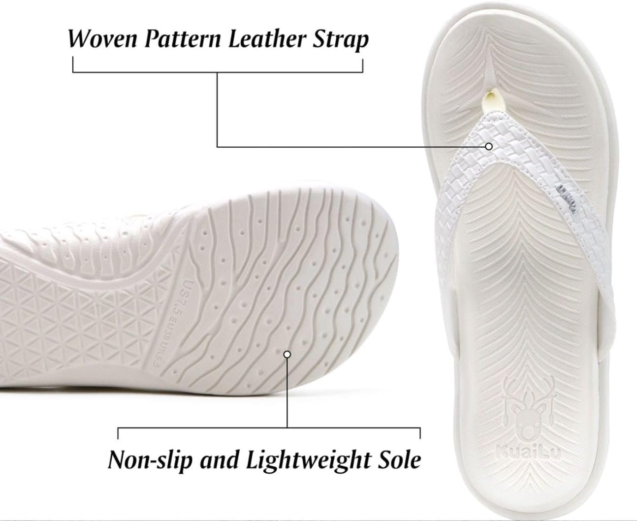 image:imageKuaiLu Womens Flip Flops Arch Support Yoga Mat Cushioned Thong SandalsAll White