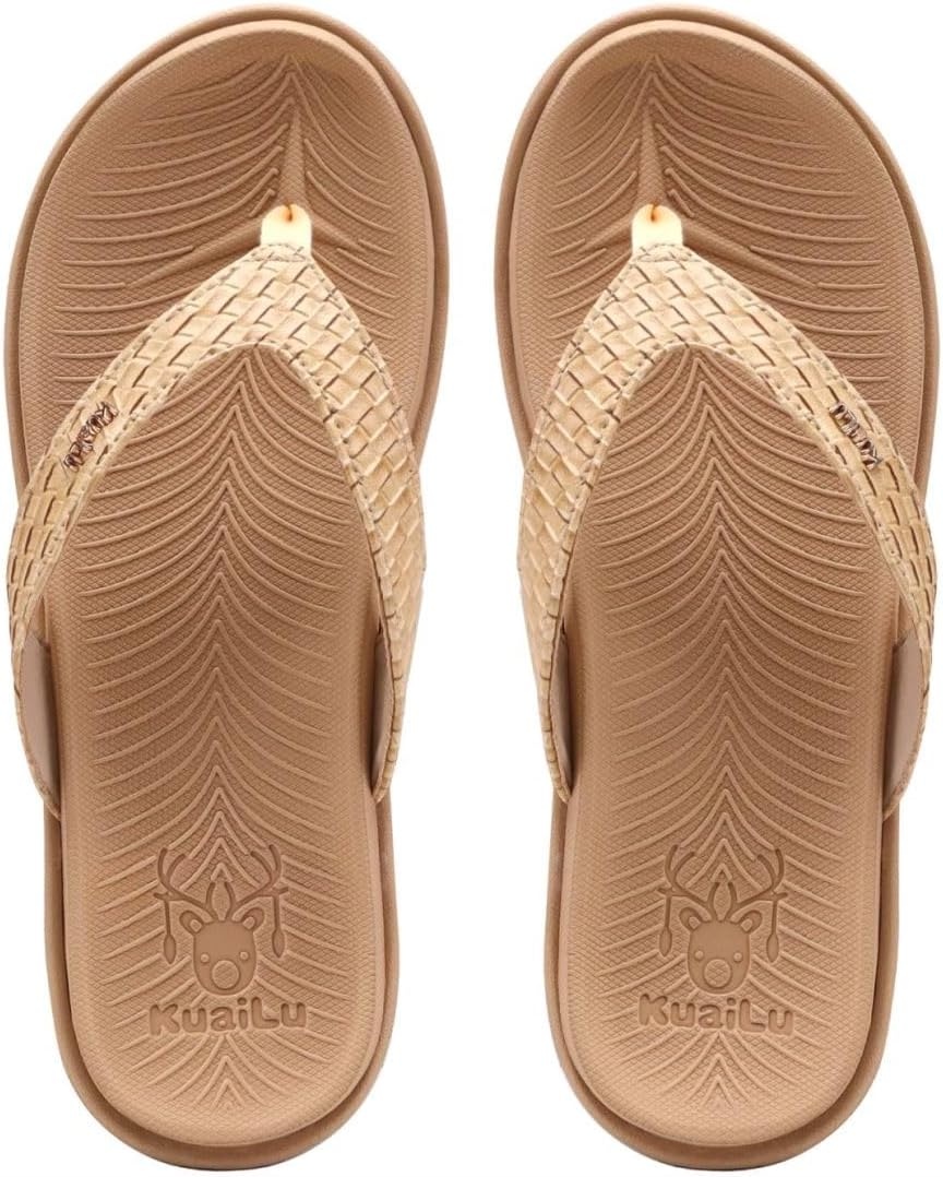 image:imageKuaiLu Womens Flip Flops Arch Support Yoga Mat Cushioned Thong SandalsBeige