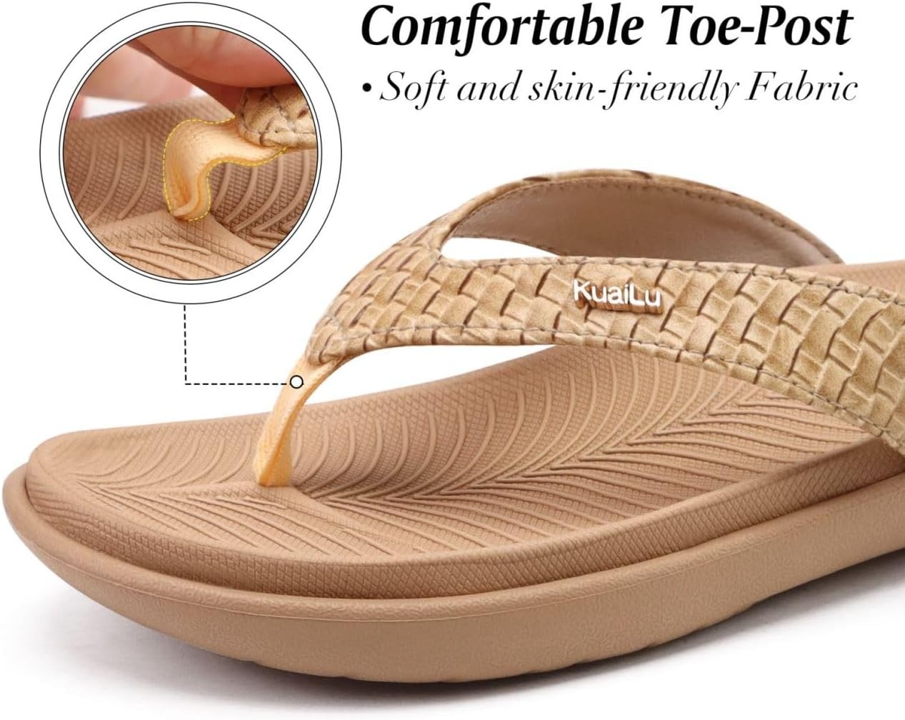 image:imageKuaiLu Womens Flip Flops Arch Support Yoga Mat Cushioned Thong SandalsBeige