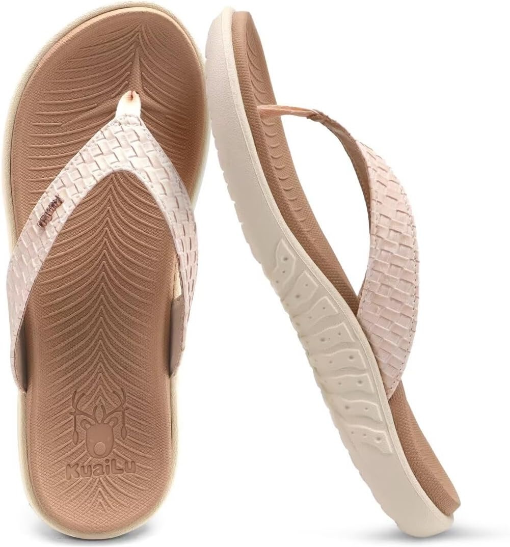 image:imageKuaiLu Womens Flip Flops Arch Support Yoga Mat Cushioned Thong SandalsBeige White