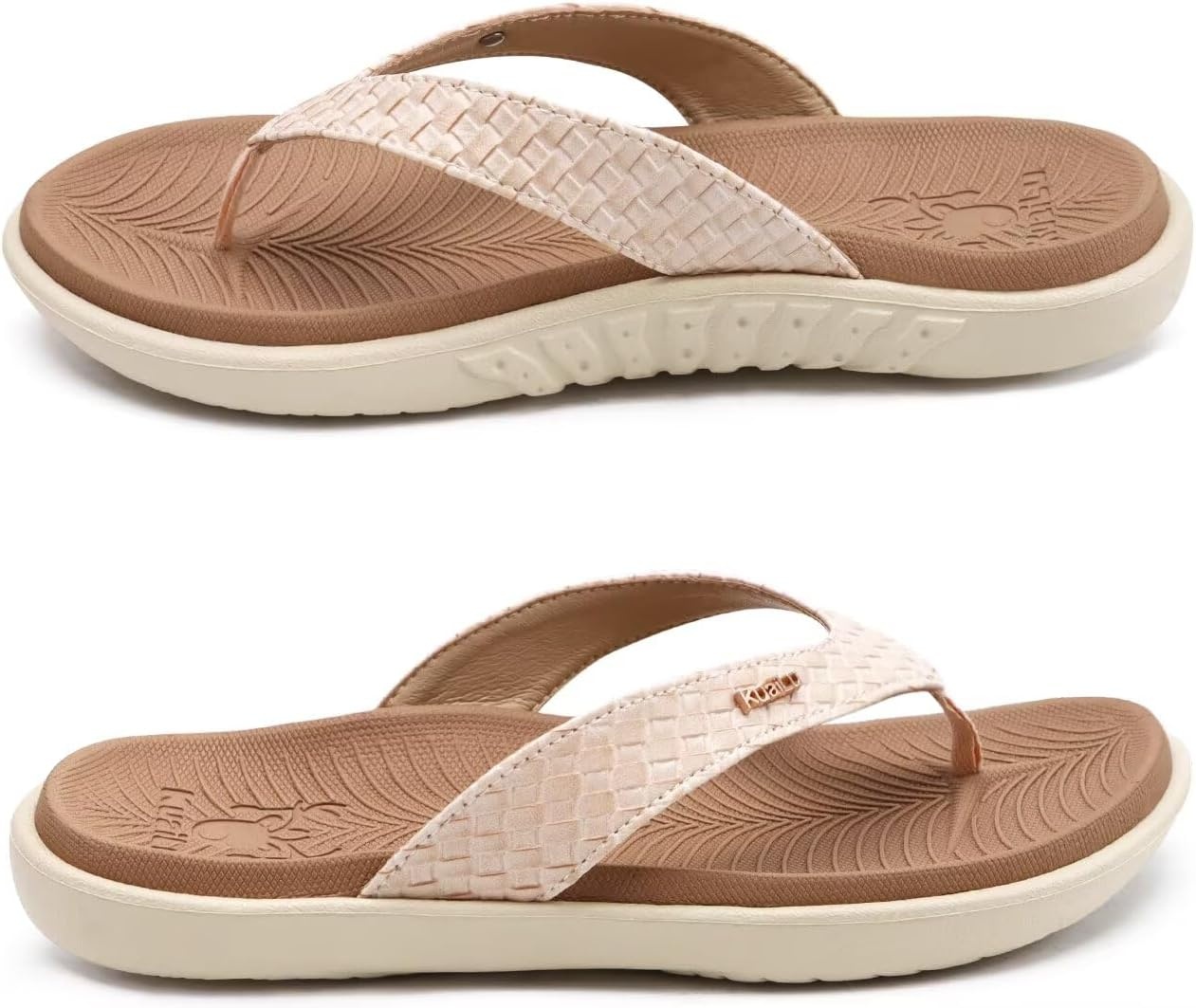 image:imageKuaiLu Womens Flip Flops Arch Support Yoga Mat Cushioned Thong SandalsBeige White