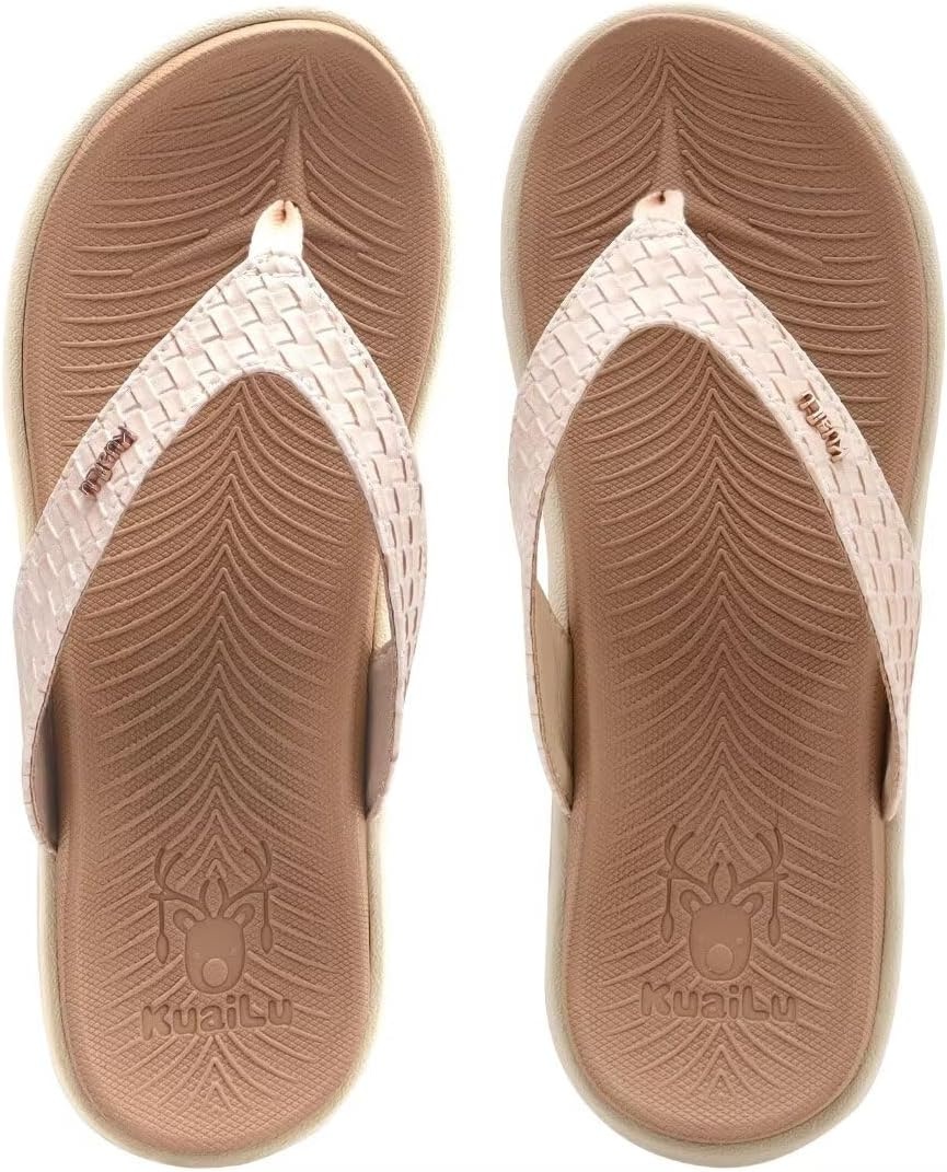image:imageKuaiLu Womens Flip Flops Arch Support Yoga Mat Cushioned Thong SandalsBeige White