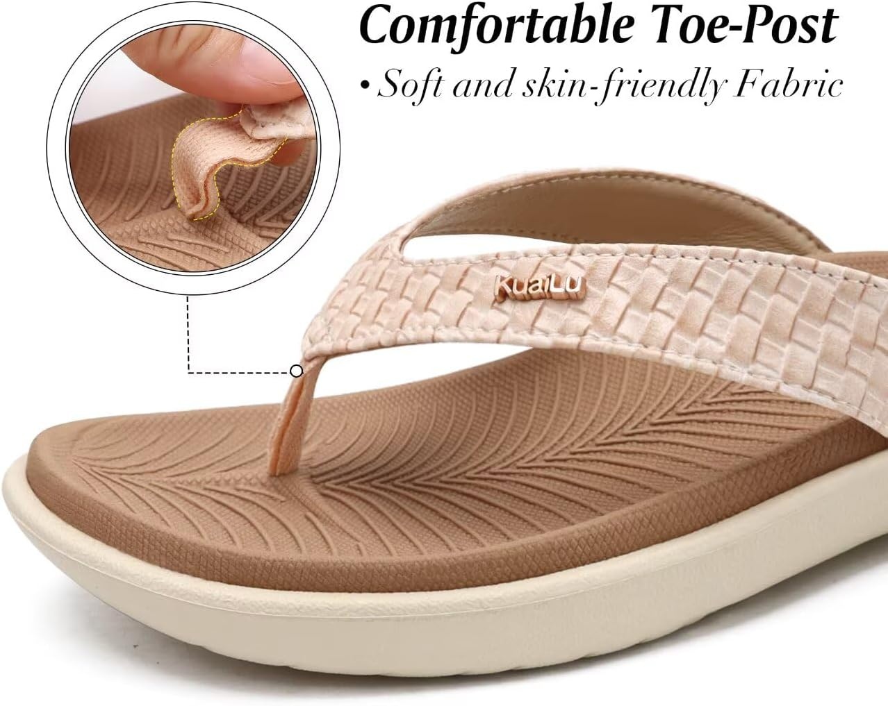 image:imageKuaiLu Womens Flip Flops Arch Support Yoga Mat Cushioned Thong SandalsBeige White