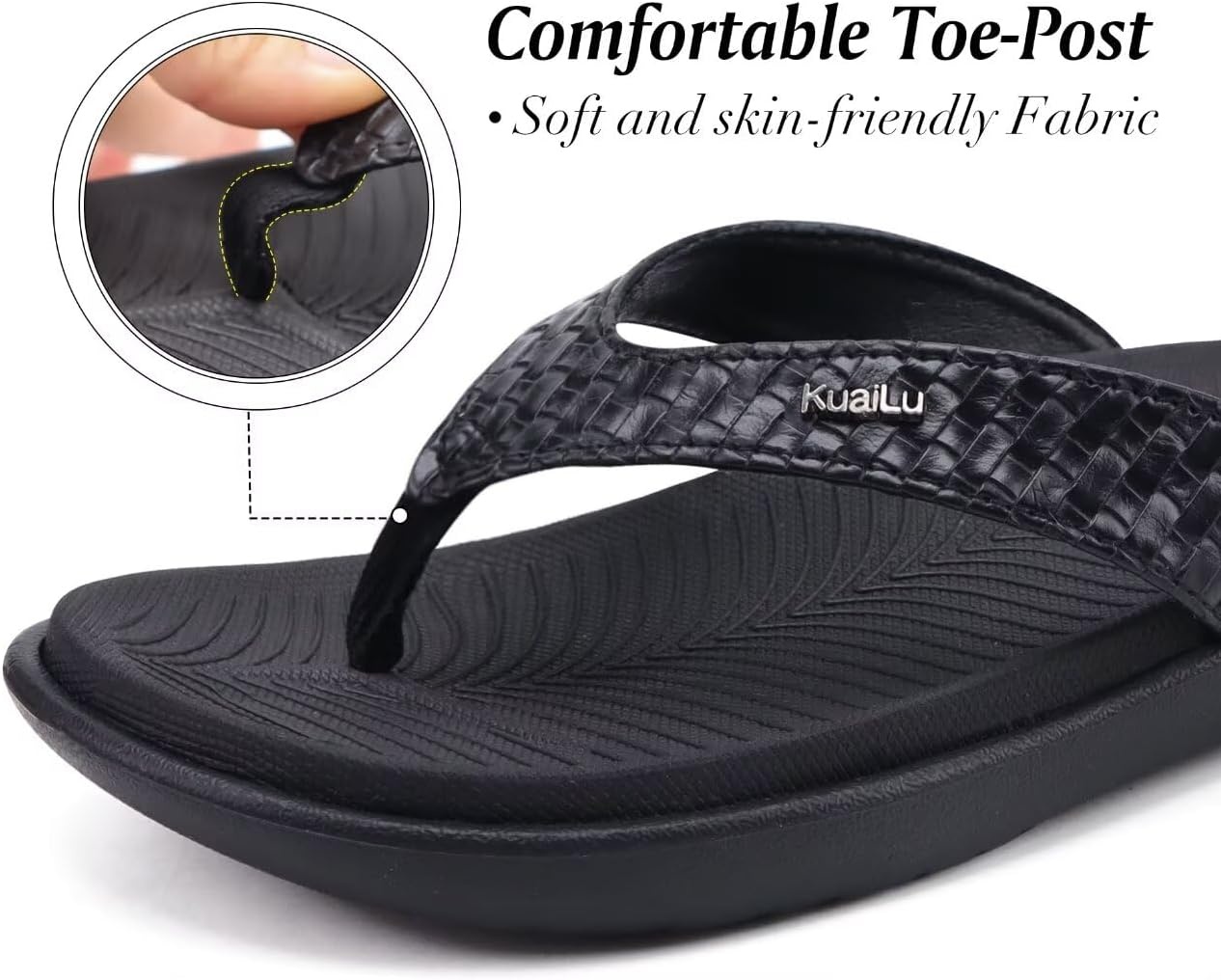 image:imageKuaiLu Womens Flip Flops Arch Support Yoga Mat Cushioned Thong SandalsBlack