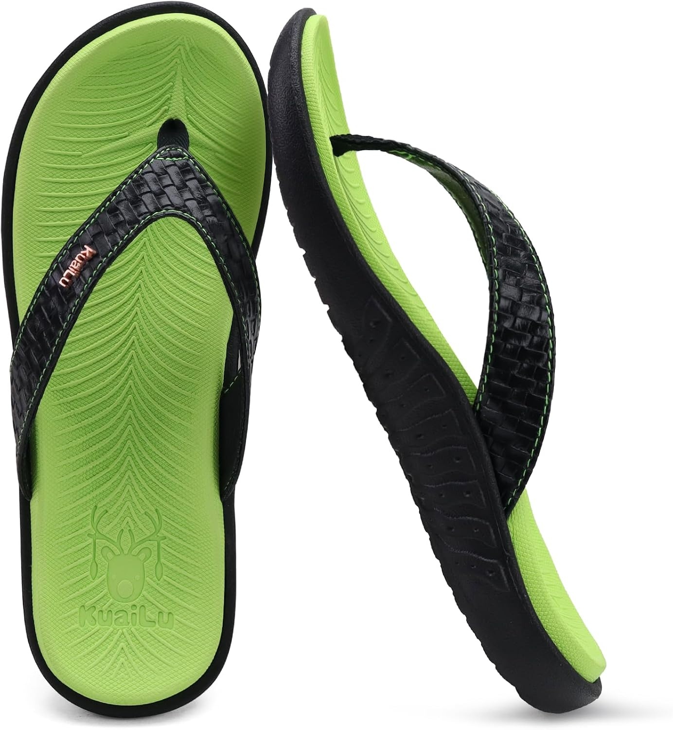 image:imageKuaiLu Womens Flip Flops Arch Support Yoga Mat Cushioned Thong SandalsGreen Black