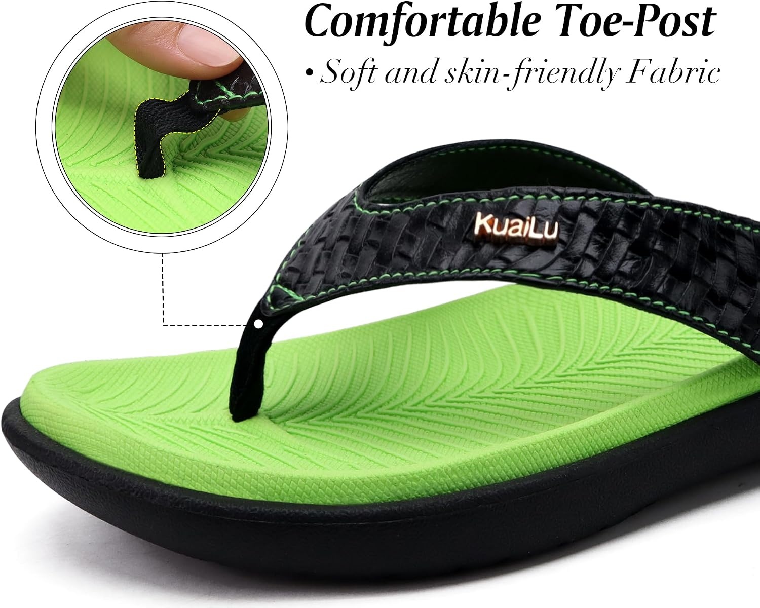 image:imageKuaiLu Womens Flip Flops Arch Support Yoga Mat Cushioned Thong SandalsGreen Black
