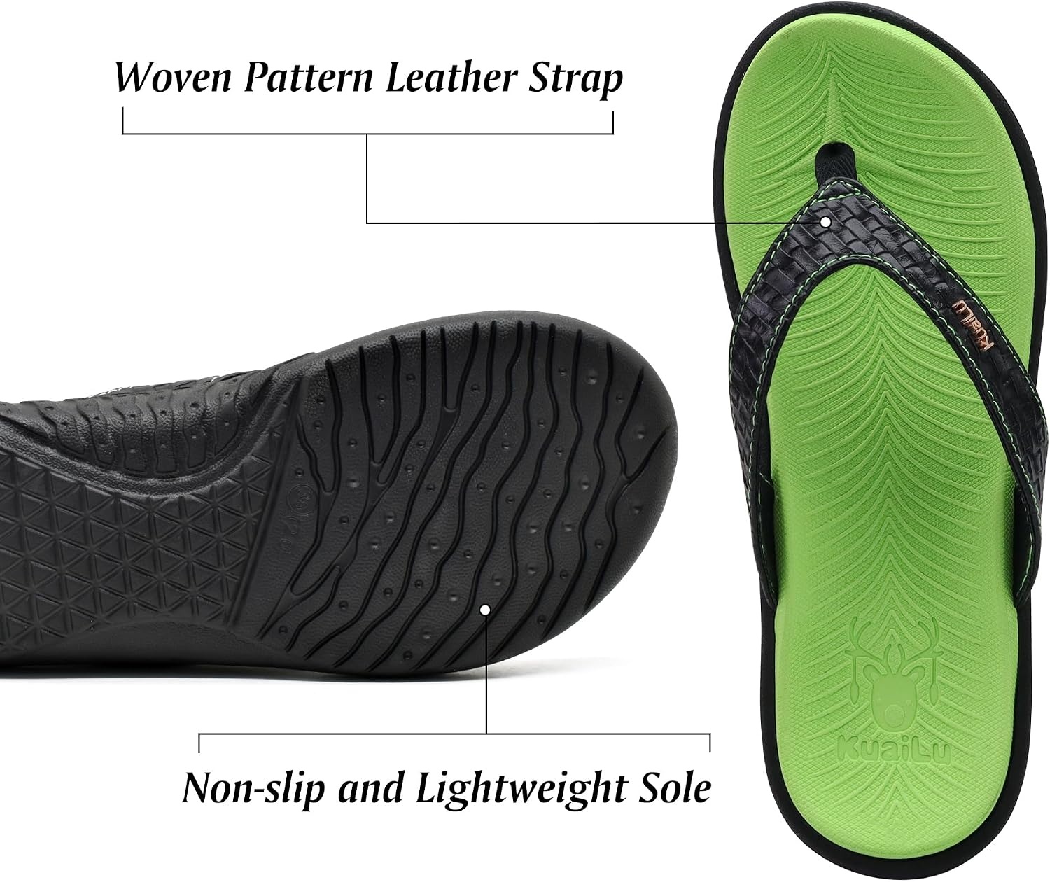 image:imageKuaiLu Womens Flip Flops Arch Support Yoga Mat Cushioned Thong SandalsGreen Black