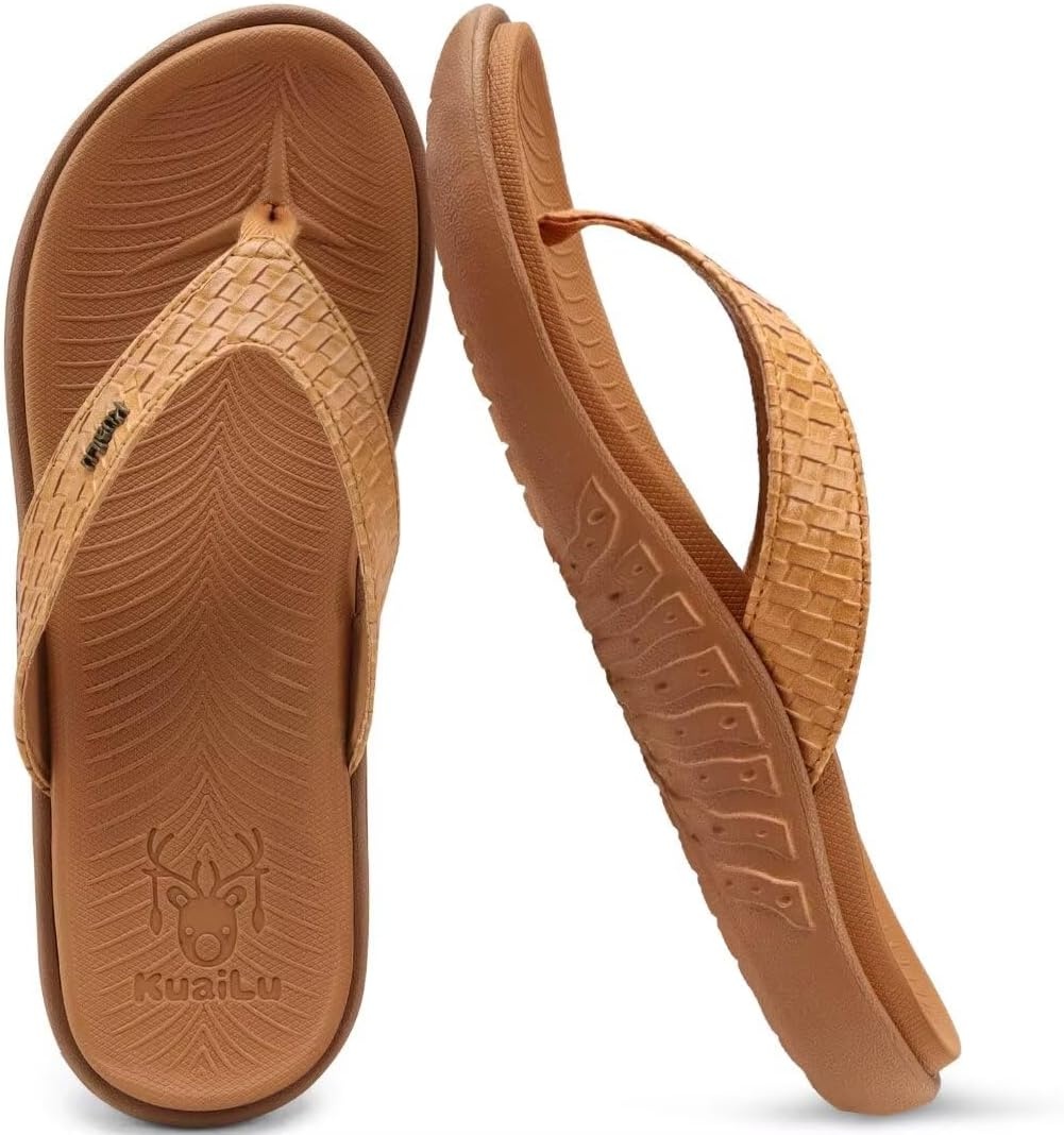 image:imageKuaiLu Womens Flip Flops Arch Support Yoga Mat Cushioned Thong SandalsKhaki