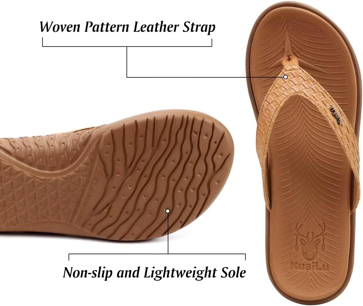 image:imageKuaiLu Womens Flip Flops Arch Support Yoga Mat Cushioned Thong SandalsKhaki