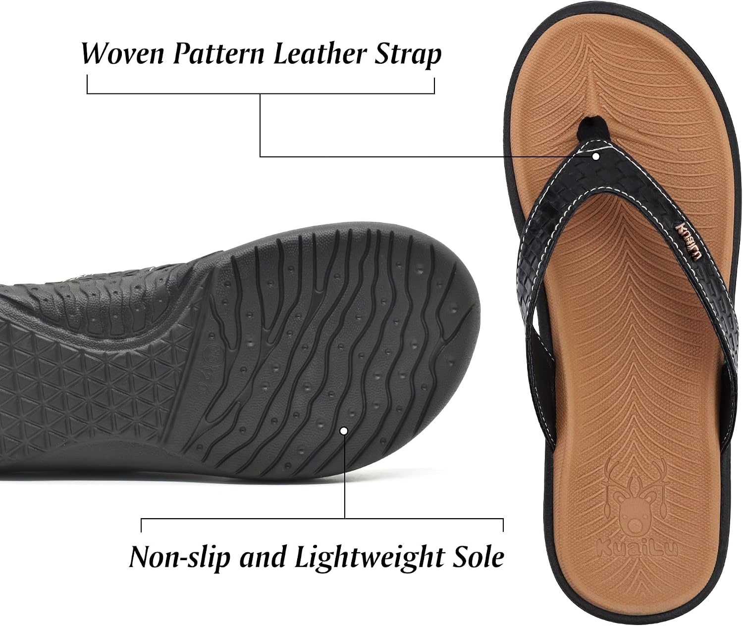 image:imageKuaiLu Womens Flip Flops Arch Support Yoga Mat Cushioned Thong SandalsKhaki Black