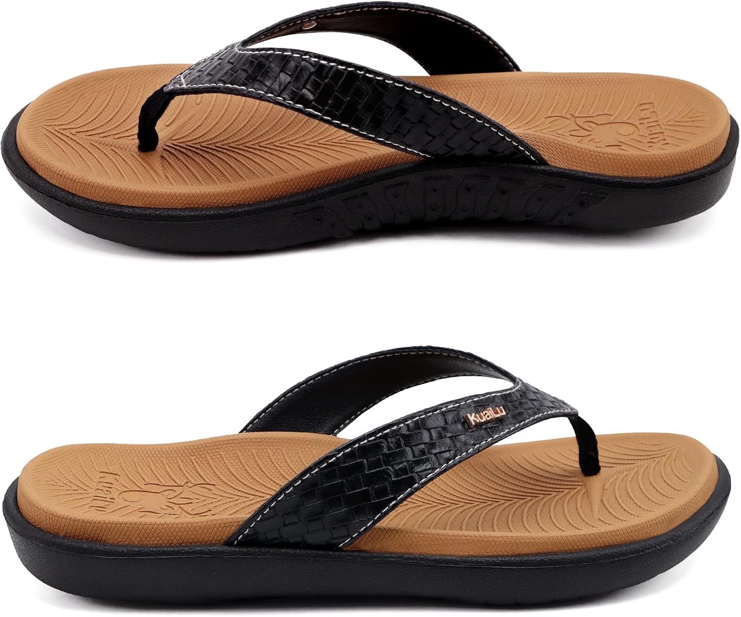 image:imageKuaiLu Womens Flip Flops Arch Support Yoga Mat Cushioned Thong SandalsKhaki Black