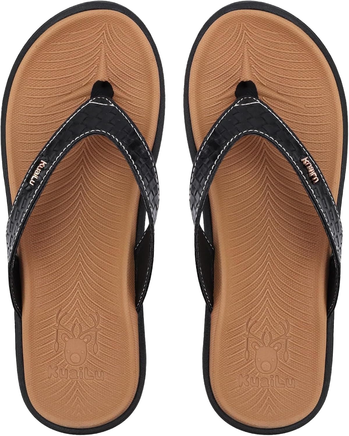 image:imageKuaiLu Womens Flip Flops Arch Support Yoga Mat Cushioned Thong SandalsKhaki Black
