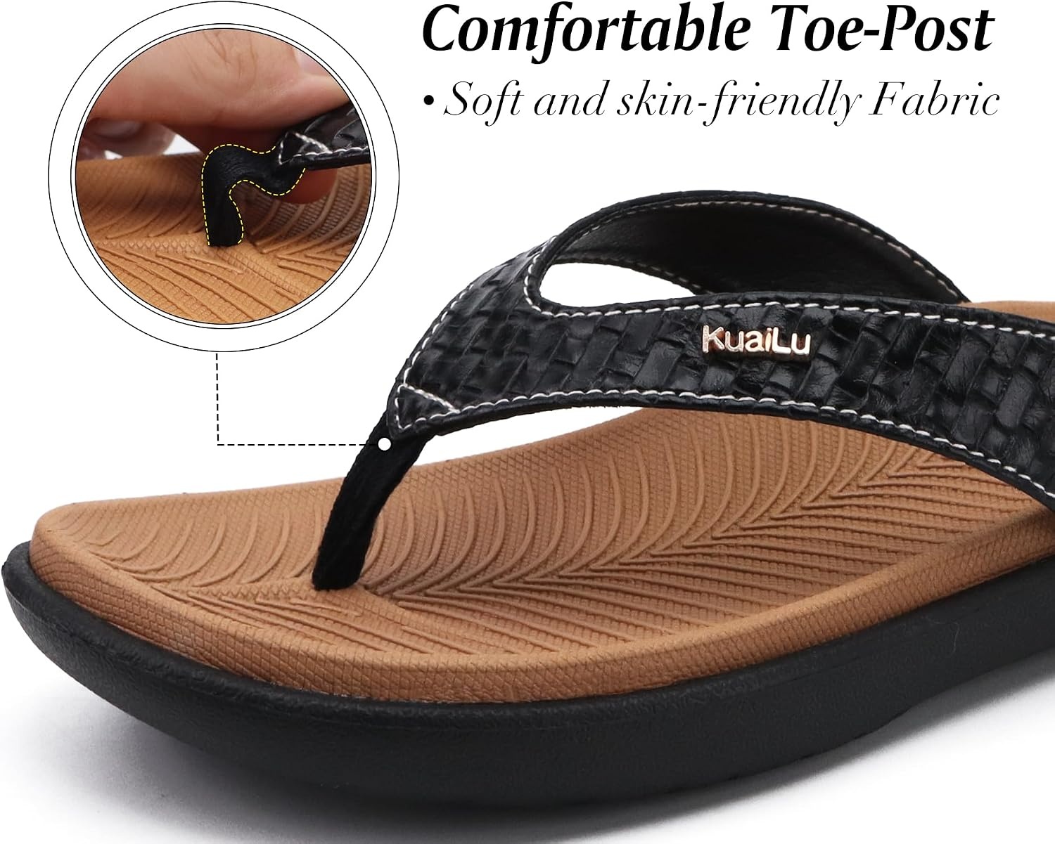 image:imageKuaiLu Womens Flip Flops Arch Support Yoga Mat Cushioned Thong SandalsKhaki Black