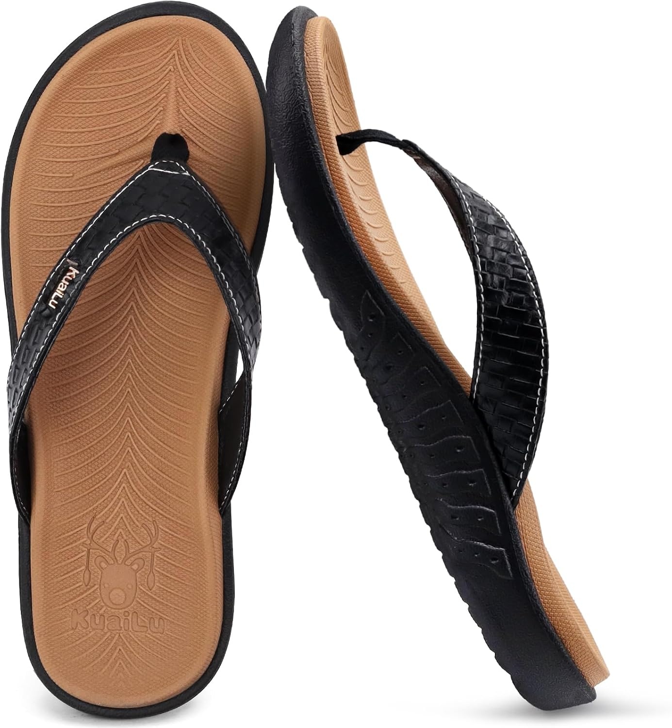 image:imageKuaiLu Womens Flip Flops Arch Support Yoga Mat Cushioned Thong SandalsKhaki Black